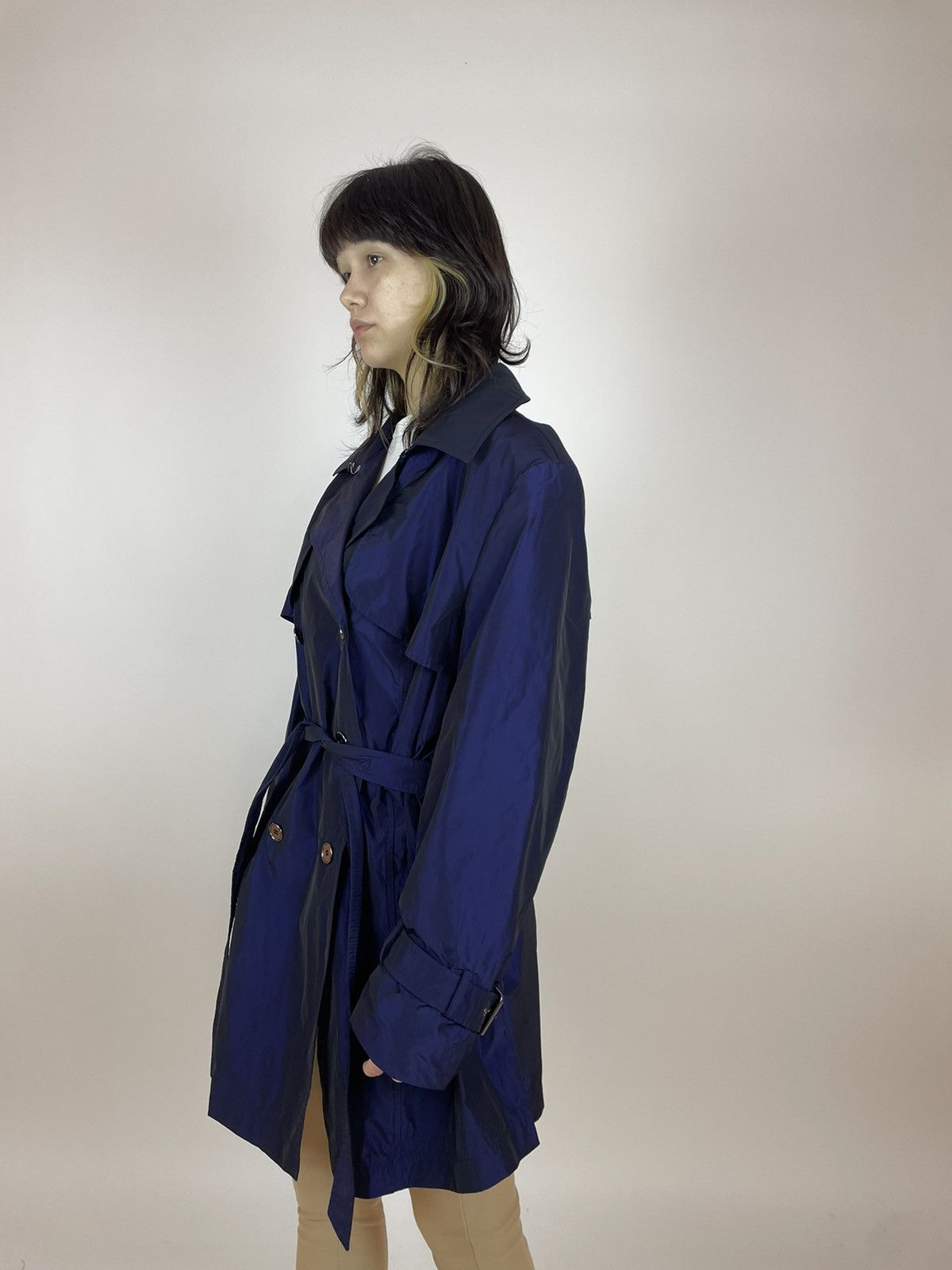 Japanese Brand MADELEINE Trench Coat Blue Nylon Womens size M-L Size L / US 10 / IT 46 - 8 Thumbnail