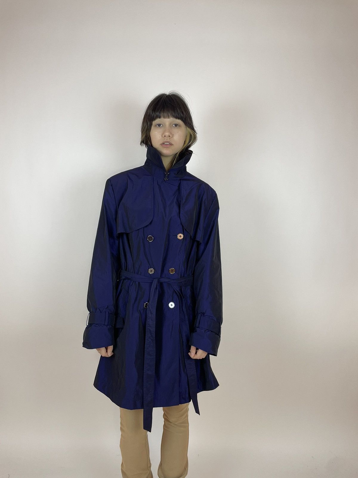 Japanese Brand MADELEINE Trench Coat Blue Nylon Womens size M-L Size L / US 10 / IT 46 - 10 Thumbnail