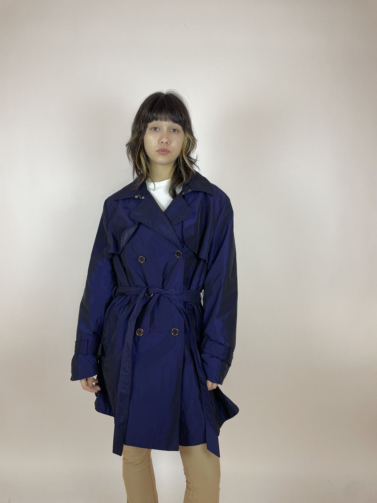 Japanese Brand MADELEINE Trench Coat Blue Nylon Womens size M-L Size L / US 10 / IT 46 - 3 Thumbnail
