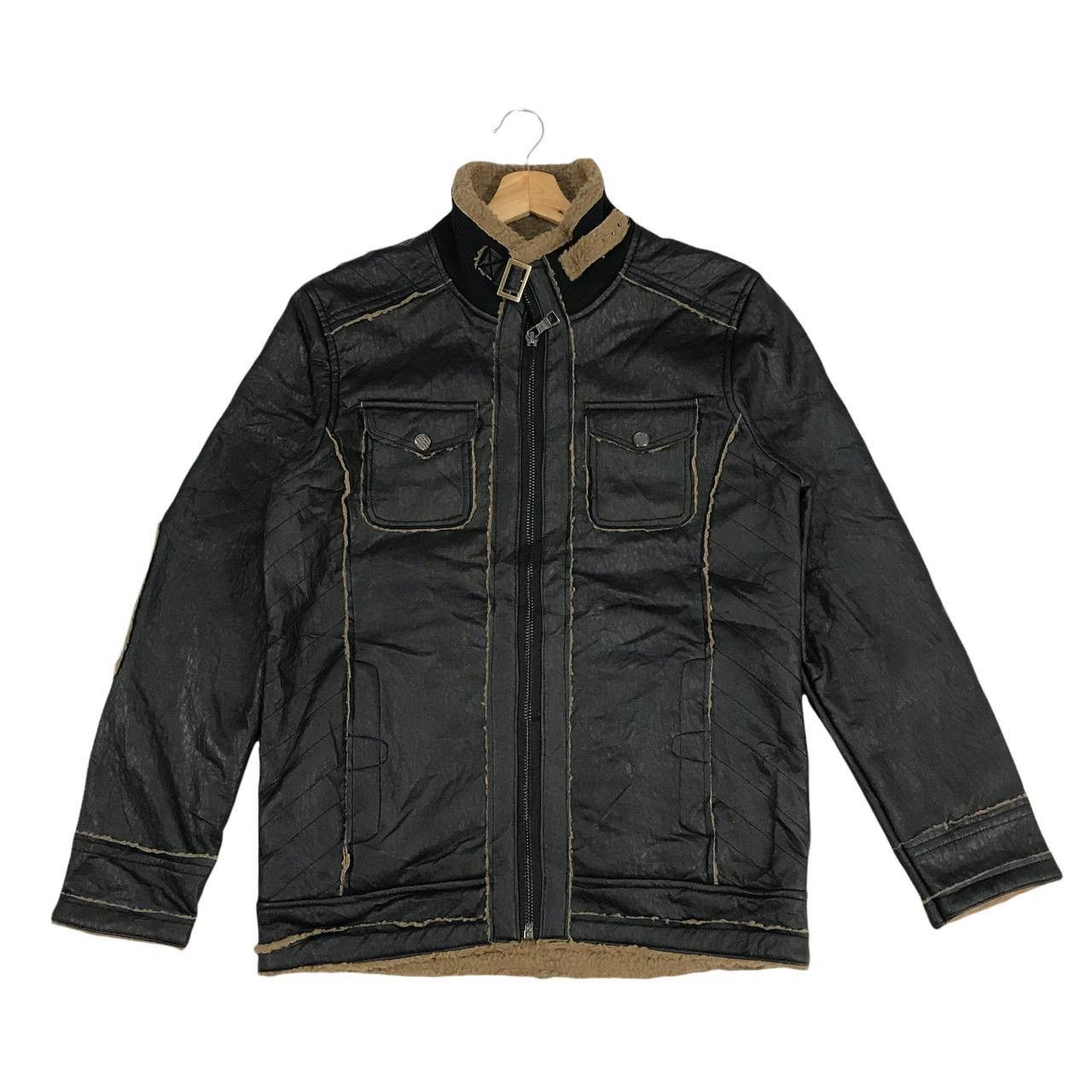 image of Genuine Leather x Mink Fur Coat Unbranded Men Faux Leather Sherpa Zip Up Jacket Size Medium in Blac