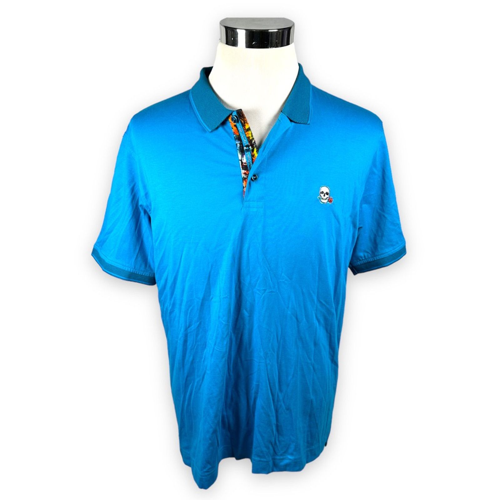 Robert Graham Robert Graham Polo Shirt Blue Skull Logo XL New Defects ...