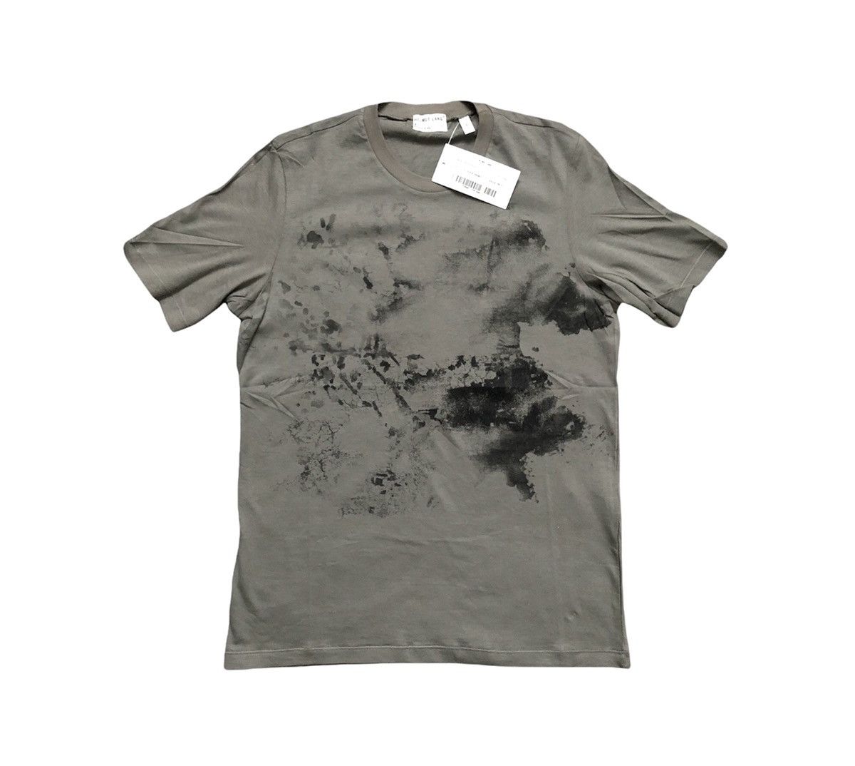 image of Helmut Lang S/s 1999 Abstract Painter T-Shirt With Black Paint New in Olive, Men's (Size Small)