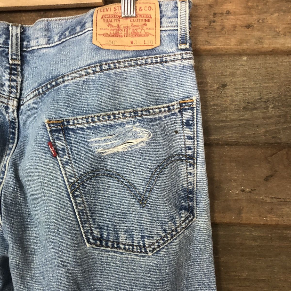 Levi's DLS 550 Levis Blue Distressed Denim Pants #BB543 Size US 34 / EU 50 - 15 Thumbnail