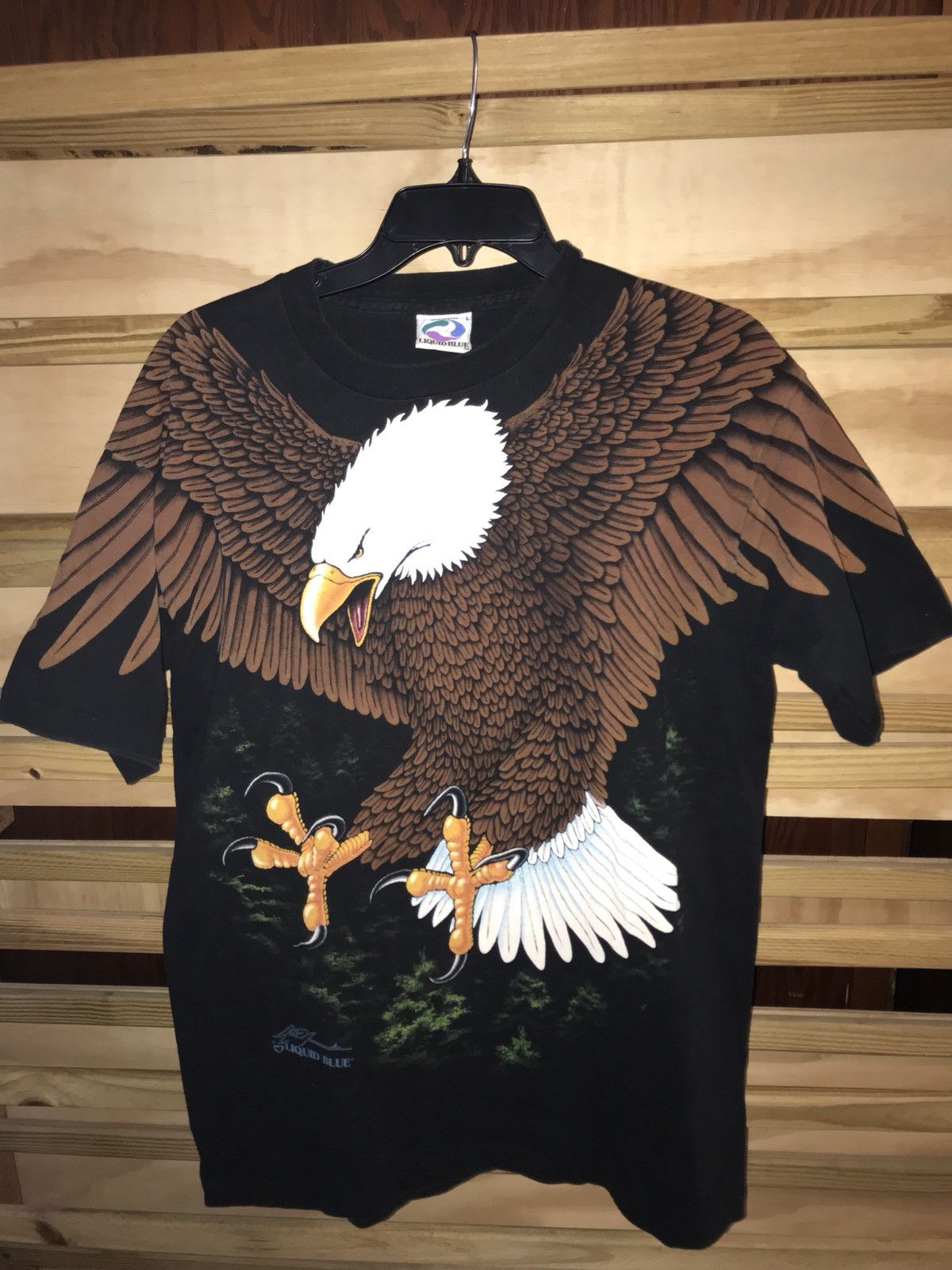 Liquid Blue T-Shirt  Vintage Eagle Black T-Shirt - Men ~ Cherry