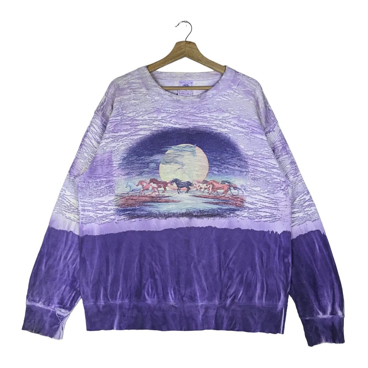 Vintage Delta Tie Dye Two Tone Horse Graphic Pullover Jumper