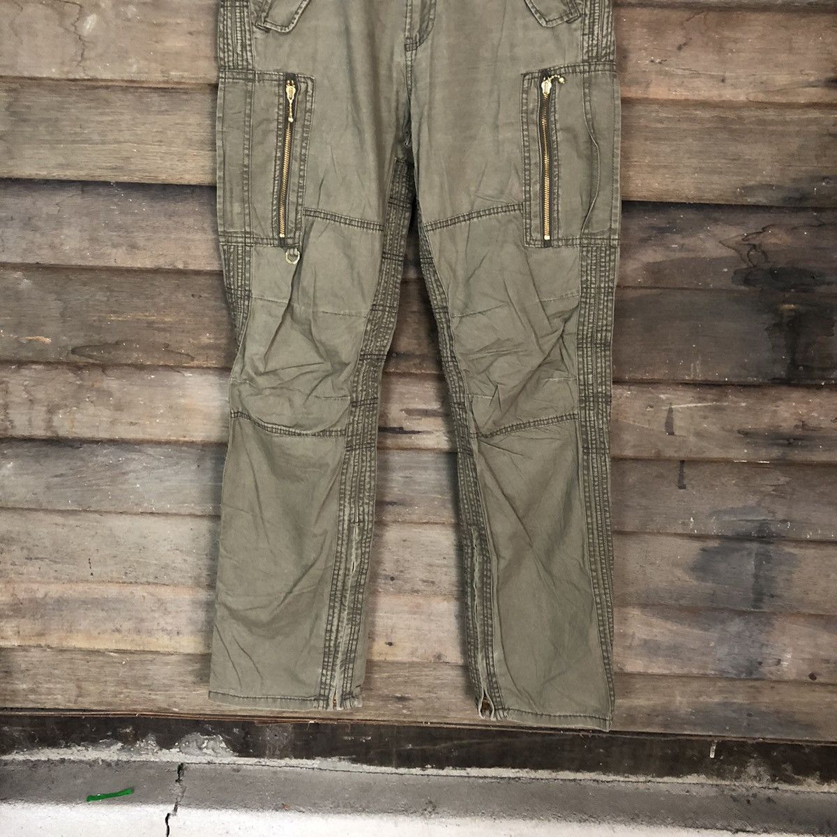 Japanese Brand Double Edge faded Green multi pocket Cargo Pants #3976 Size US 30 / EU 46 - 3 Thumbnail