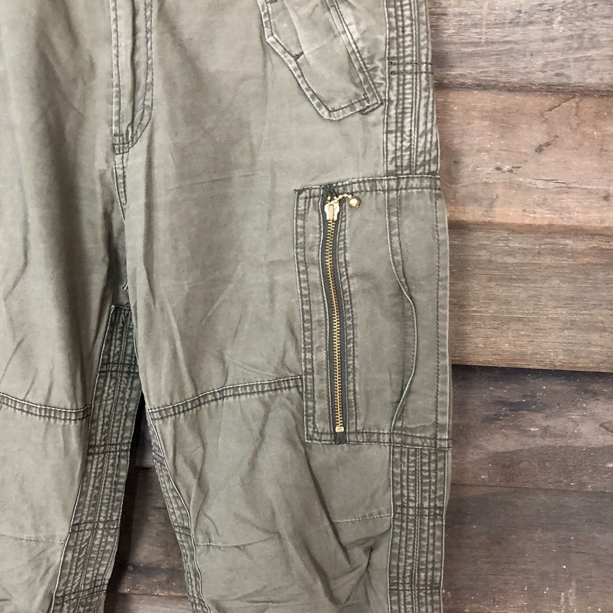 Japanese Brand Double Edge faded Green multi pocket Cargo Pants #3976 Size US 30 / EU 46 - 7 Thumbnail