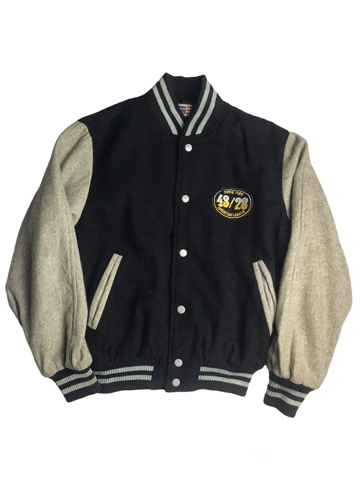 image of Mlb x Varsity Jacket Vintage Townner-Casuals 43/28 American League Wool Varsity in Black Grey (Size