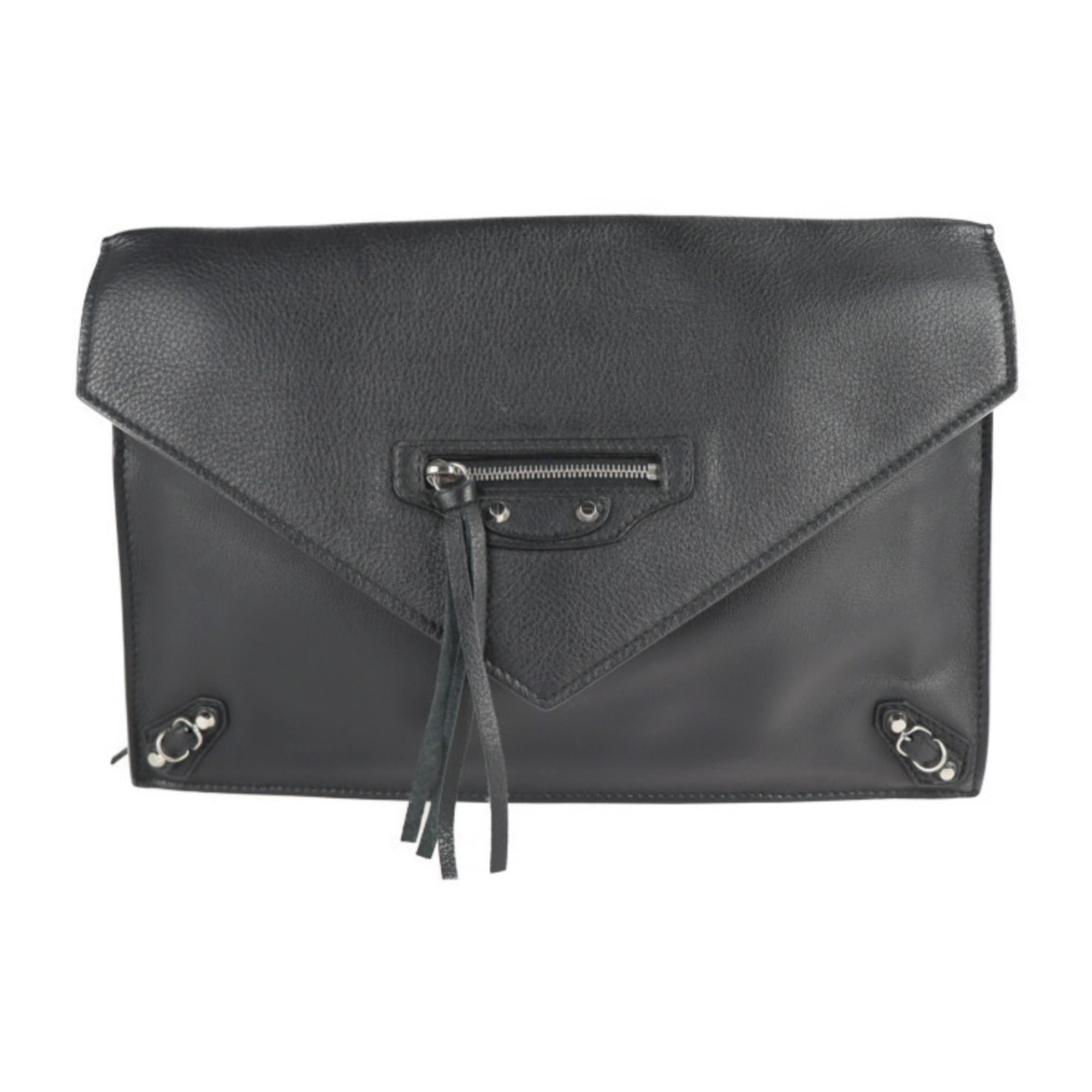 Balenciaga Paper Zip Around Sight Clutch Bag 357328 Calf Leather Black Second Handbag