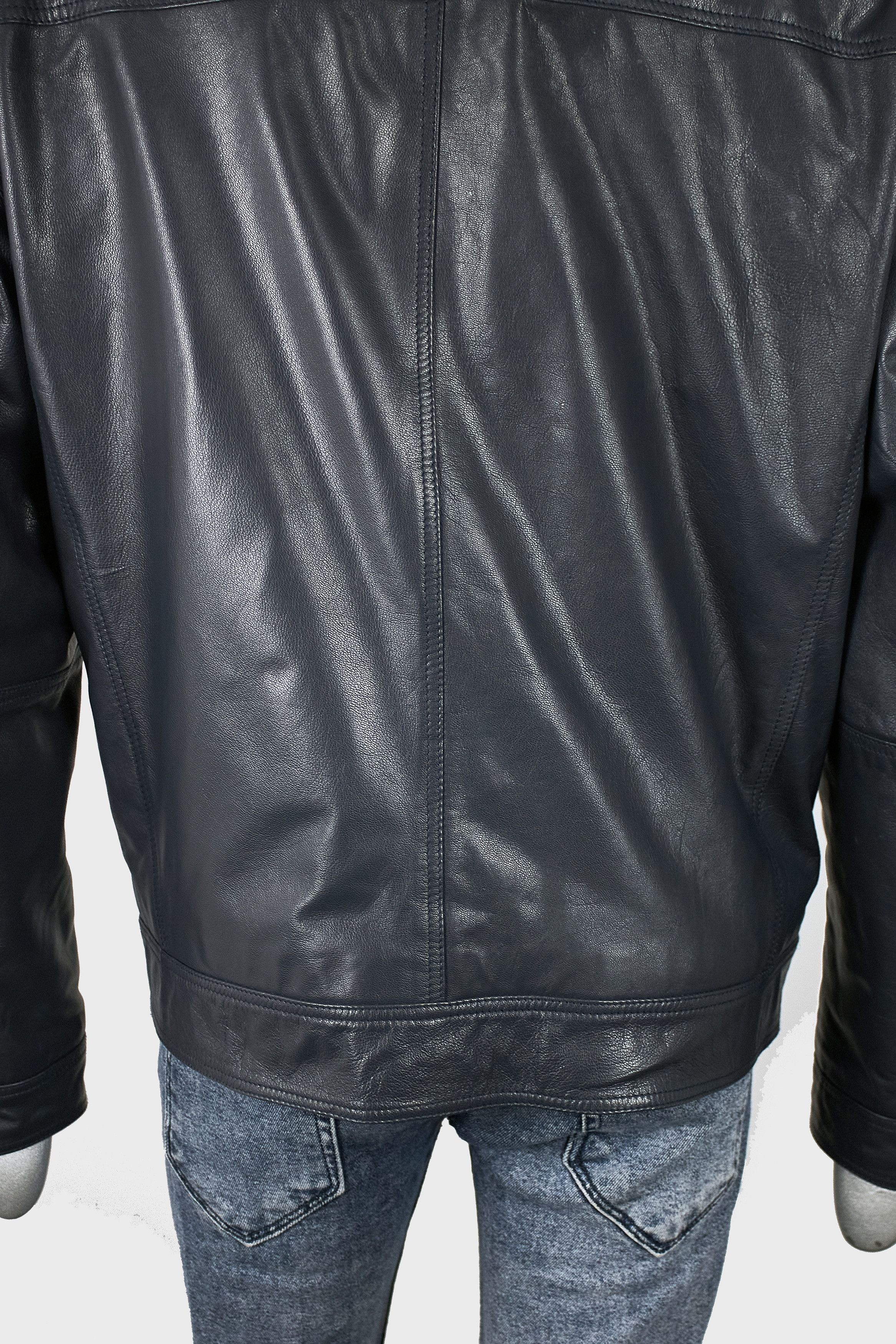 Asos Asos men's dark blue leather cafe racer jacket Size US XL / EU 56 / 4 - 12 Thumbnail
