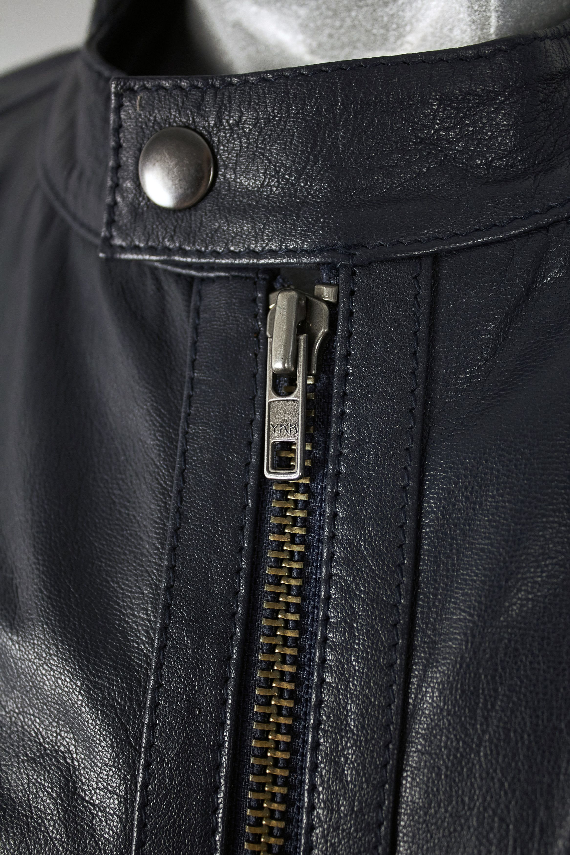 Asos Asos men's dark blue leather cafe racer jacket Size US XL / EU 56 / 4 - 8 Thumbnail