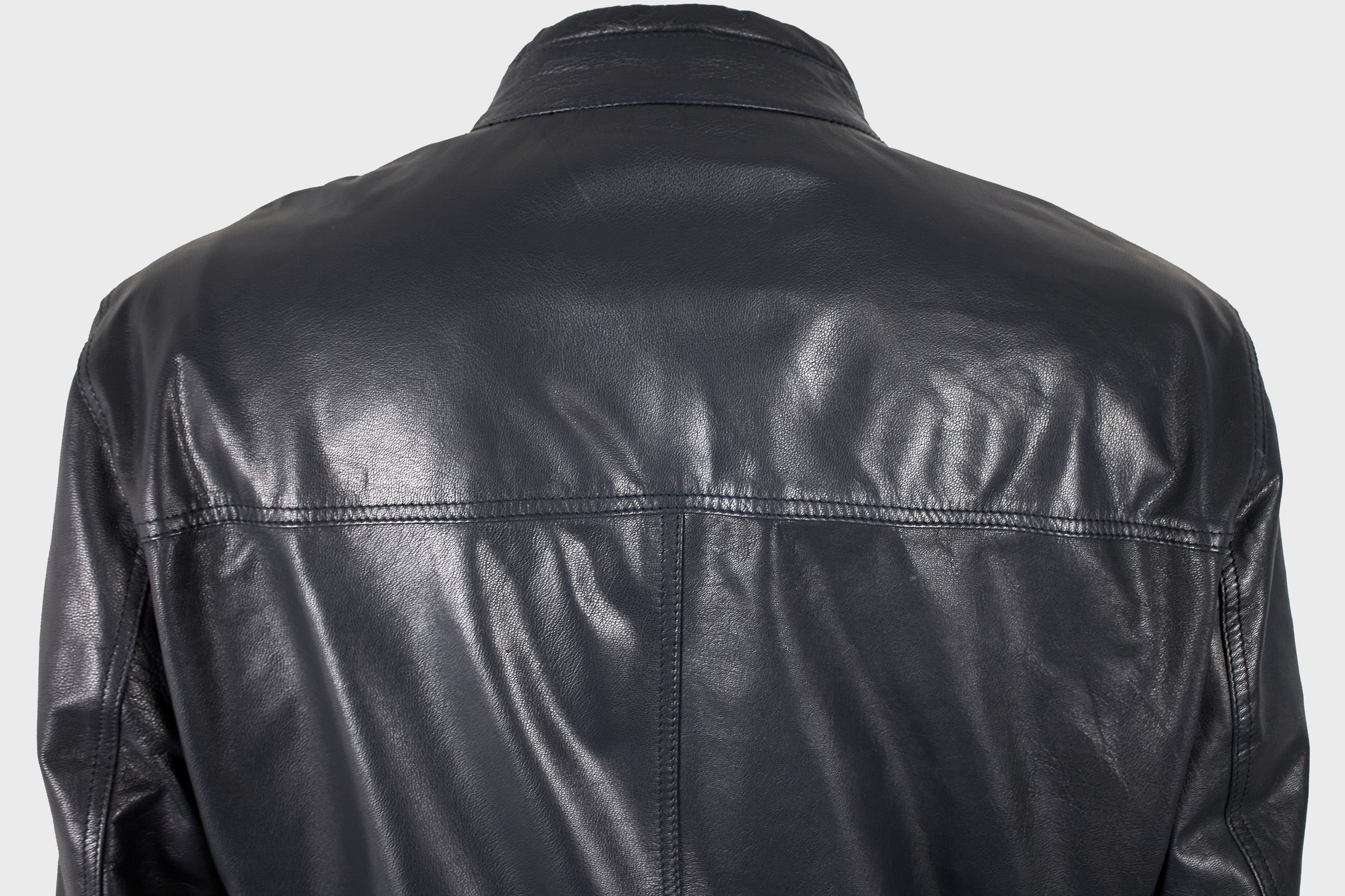 Asos Asos men's dark blue leather cafe racer jacket Size US XL / EU 56 / 4 - 11 Thumbnail