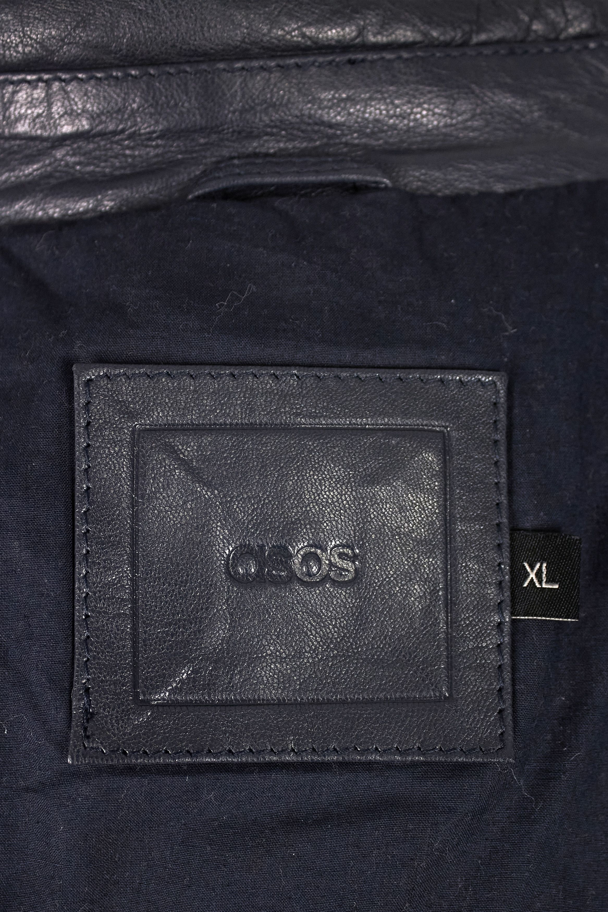 Asos Asos men's dark blue leather cafe racer jacket Size US XL / EU 56 / 4 - 14 Thumbnail