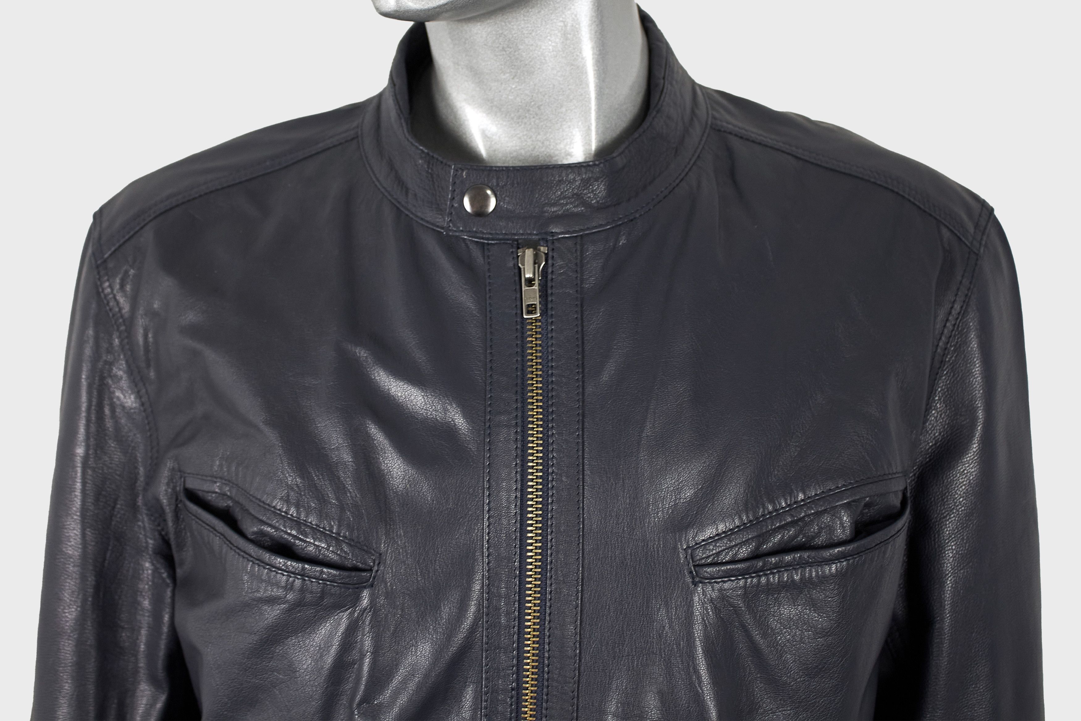 Asos Asos men's dark blue leather cafe racer jacket Size US XL / EU 56 / 4 - 7 Thumbnail