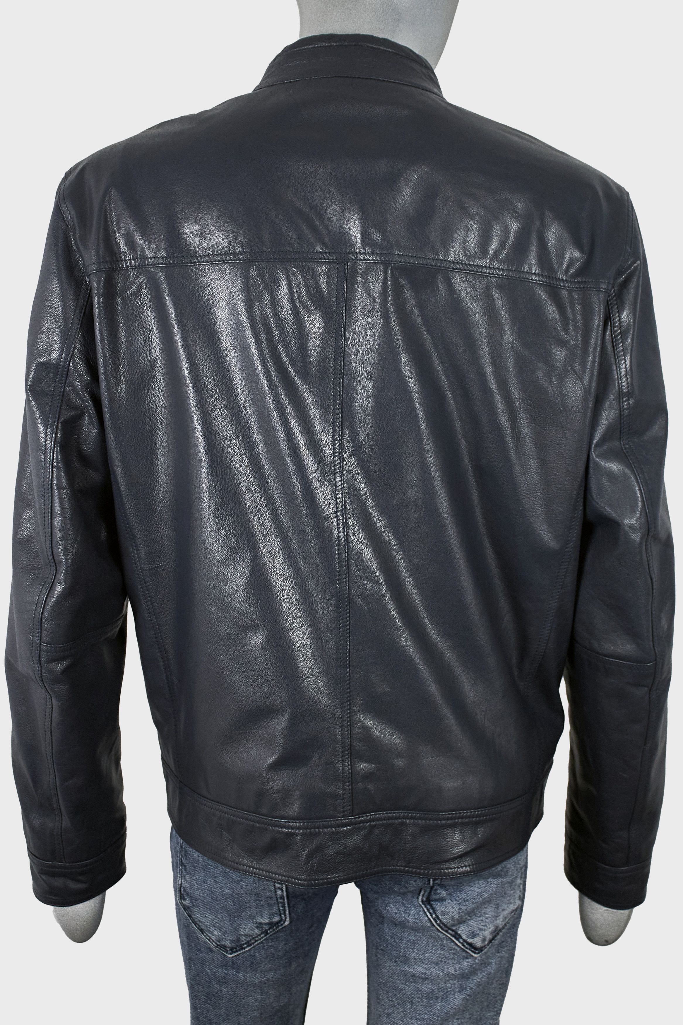 Asos Asos men's dark blue leather cafe racer jacket Size US XL / EU 56 / 4 - 5 Thumbnail