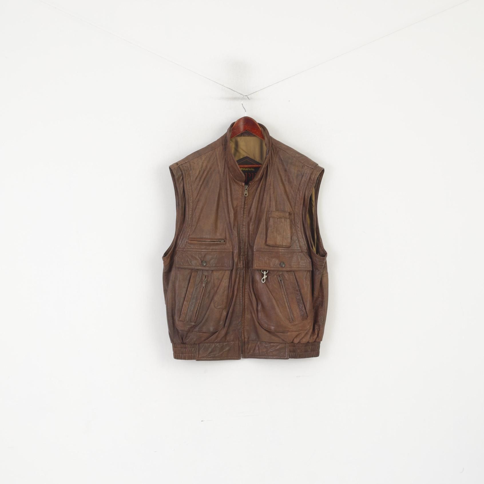 Leather × Vintage Original Trapper Men XL Waistcoat Brown Leather Vintage 0355 Size US XL / EU 56 / 4 - 1 Thumbnail