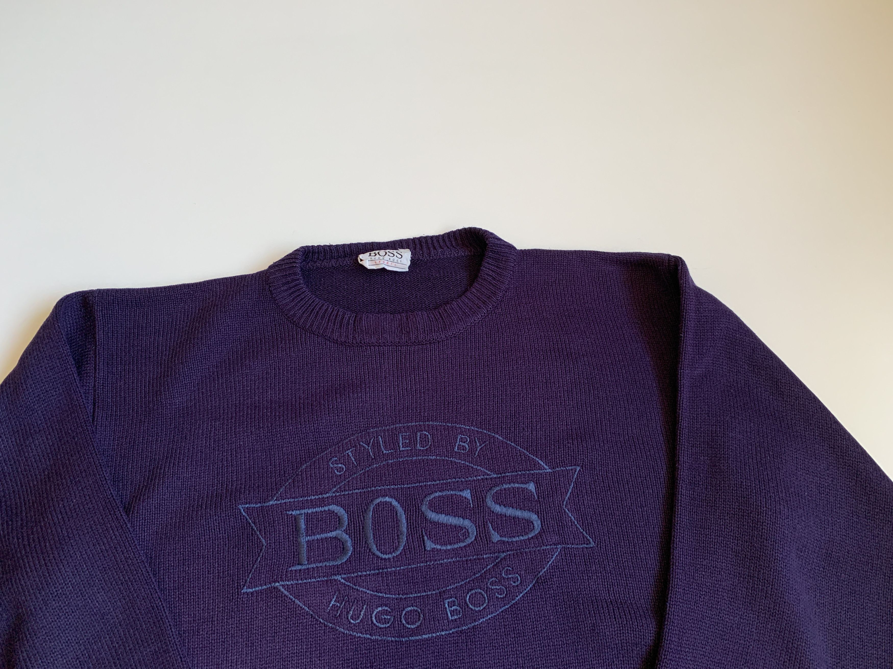Hugo Boss 90s Hugo Boss Big Embroidered Logo Vintage Mens Sweater Size US M / EU 48-50 / 2 - 3 Thumbnail