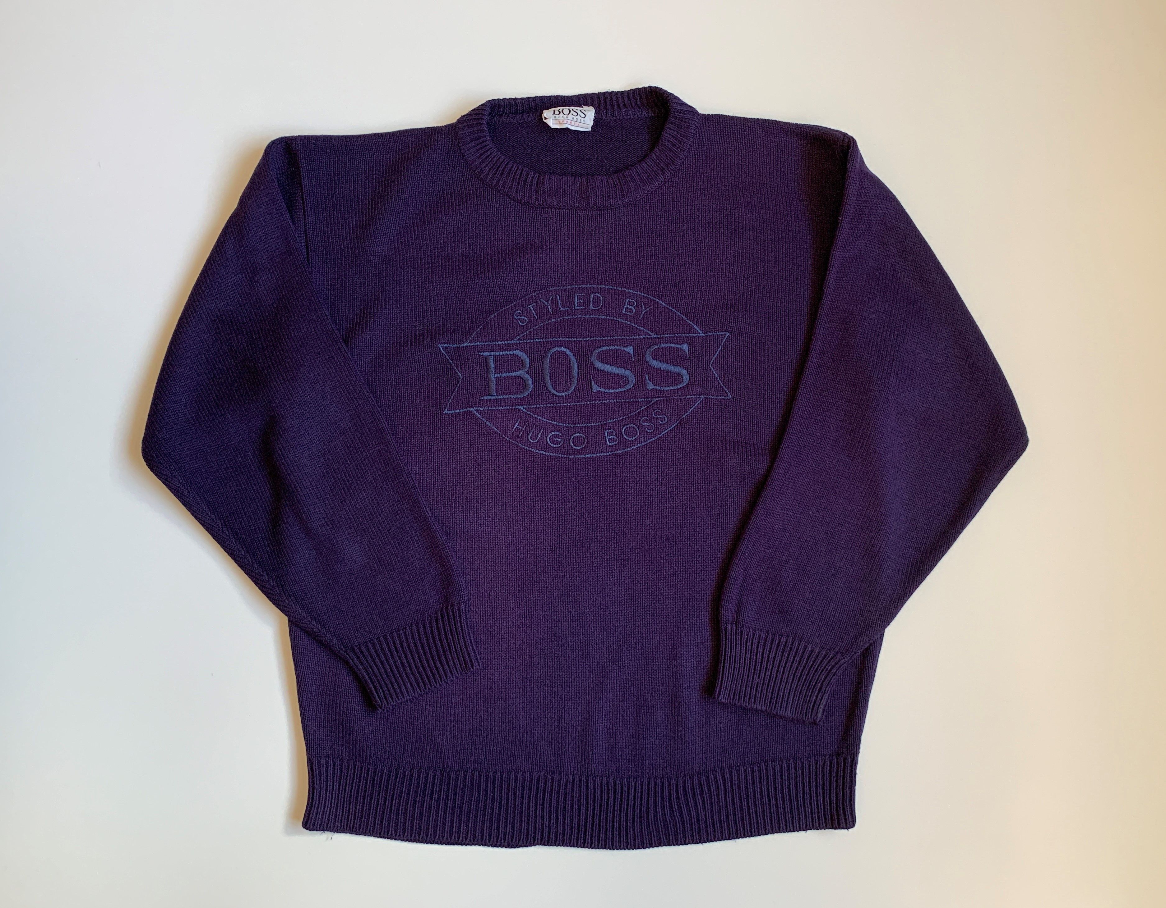 Hugo Boss 90s Hugo Boss Big Embroidered Logo Vintage Mens Sweater Size US M / EU 48-50 / 2 - 2 Thumbnail