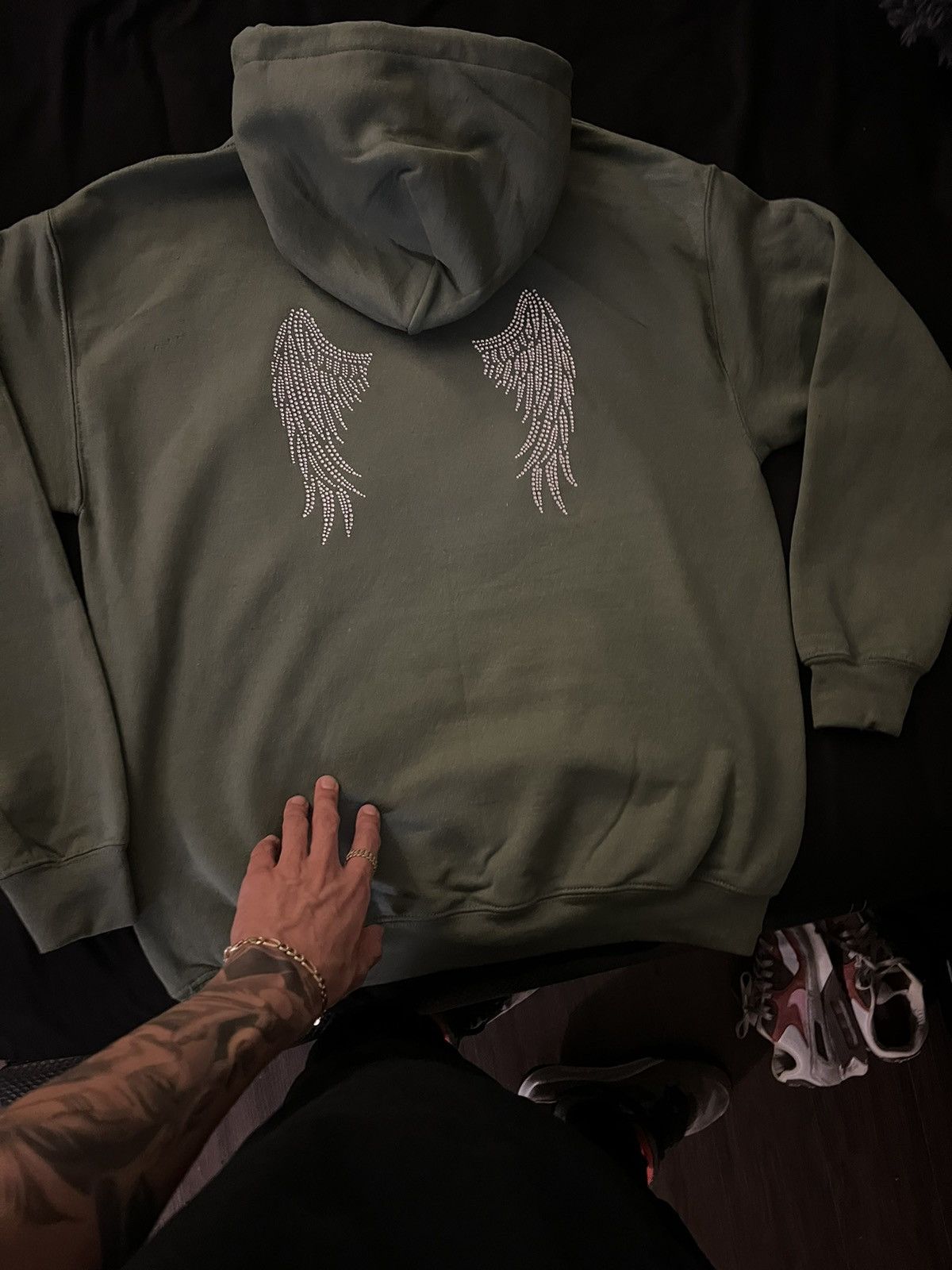 Rhinestones Cross Wings Vintage Hoodie