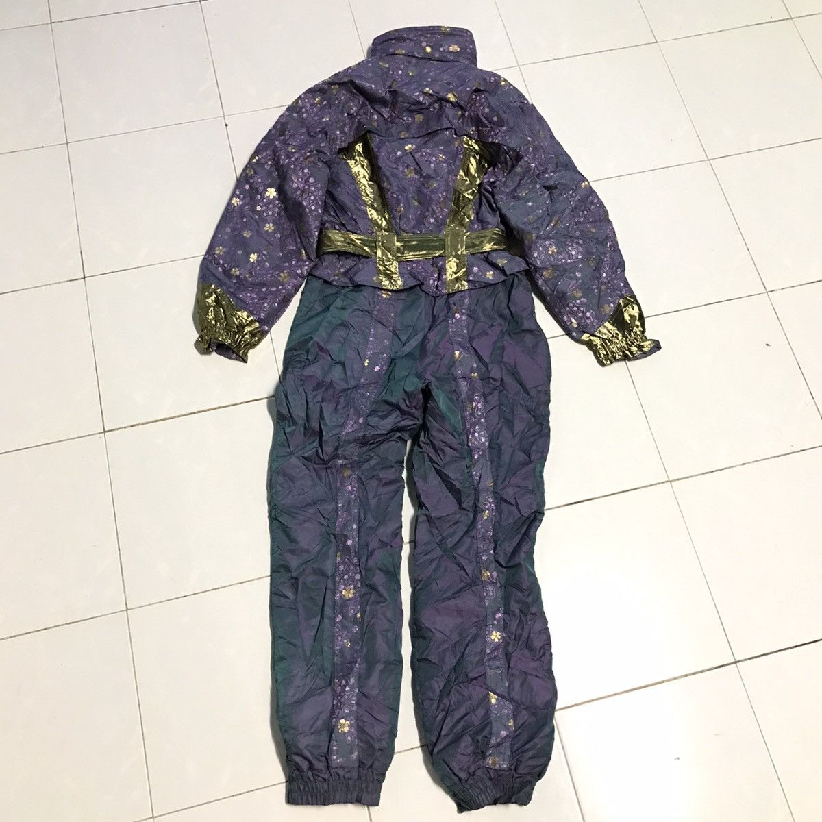 Goldwin × Japanese Brand × Vintage Vintage Ski Jumpsuit Floral Goldwin Gold Purple Coverall Size US 28 / EU 44 - 11 Thumbnail