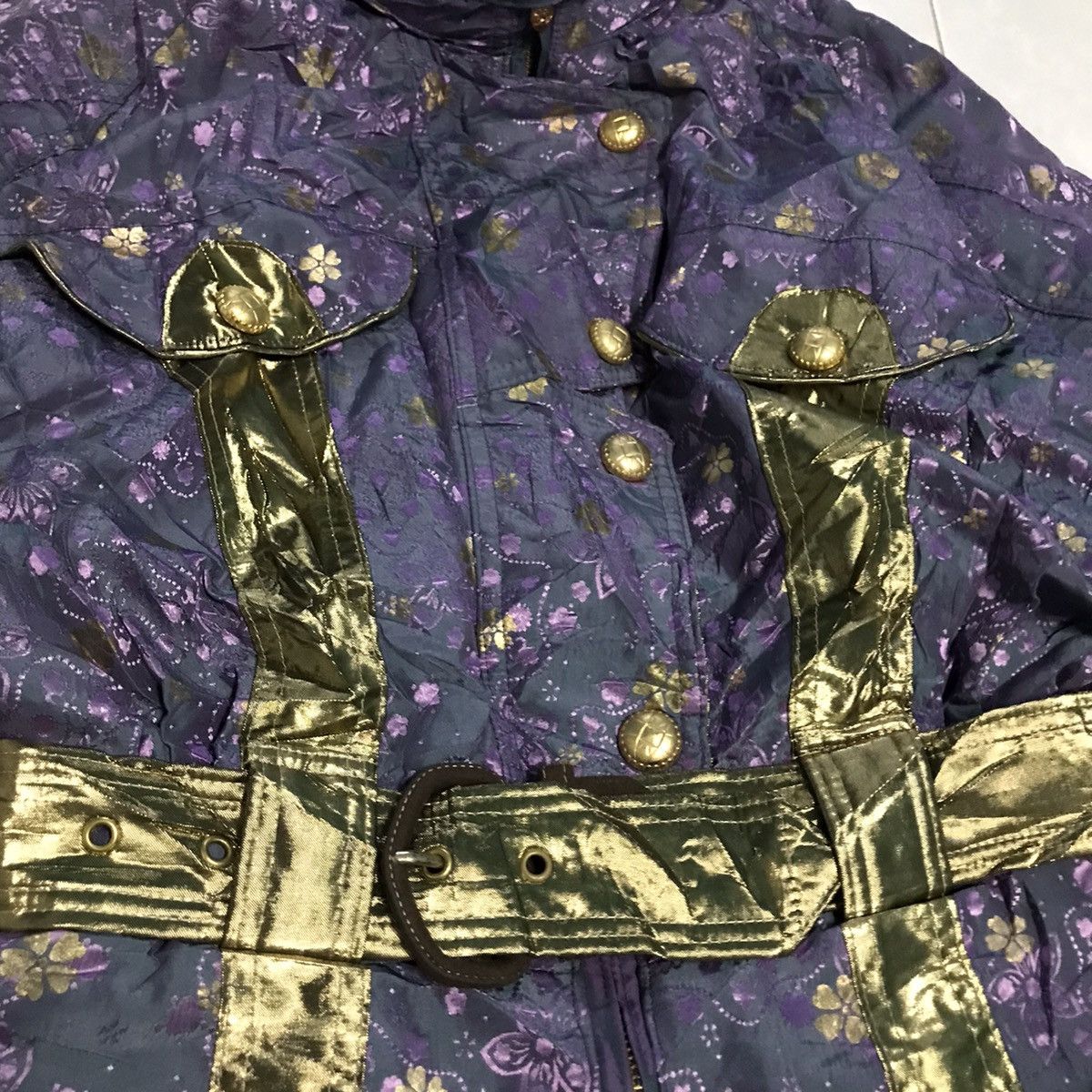 Goldwin × Japanese Brand × Vintage Vintage Ski Jumpsuit Floral Goldwin Gold Purple Coverall Size US 28 / EU 44 - 7 Thumbnail