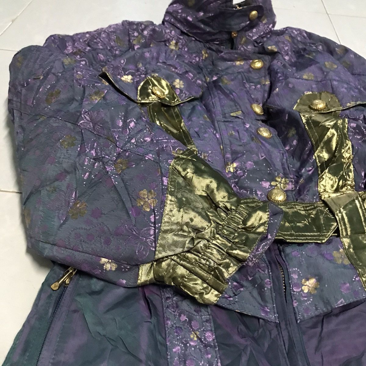 Goldwin × Japanese Brand × Vintage Vintage Ski Jumpsuit Floral Goldwin Gold Purple Coverall Size US 28 / EU 44 - 8 Thumbnail