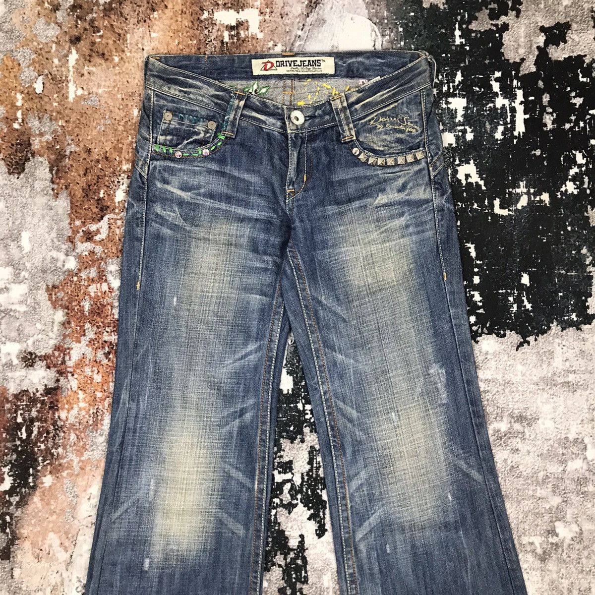 Designer × Vintage Vintage Drive Jeans Flare Spike Embroidery Light Wash Jeans Size 30" / US 8 / IT 44 - 10 Thumbnail