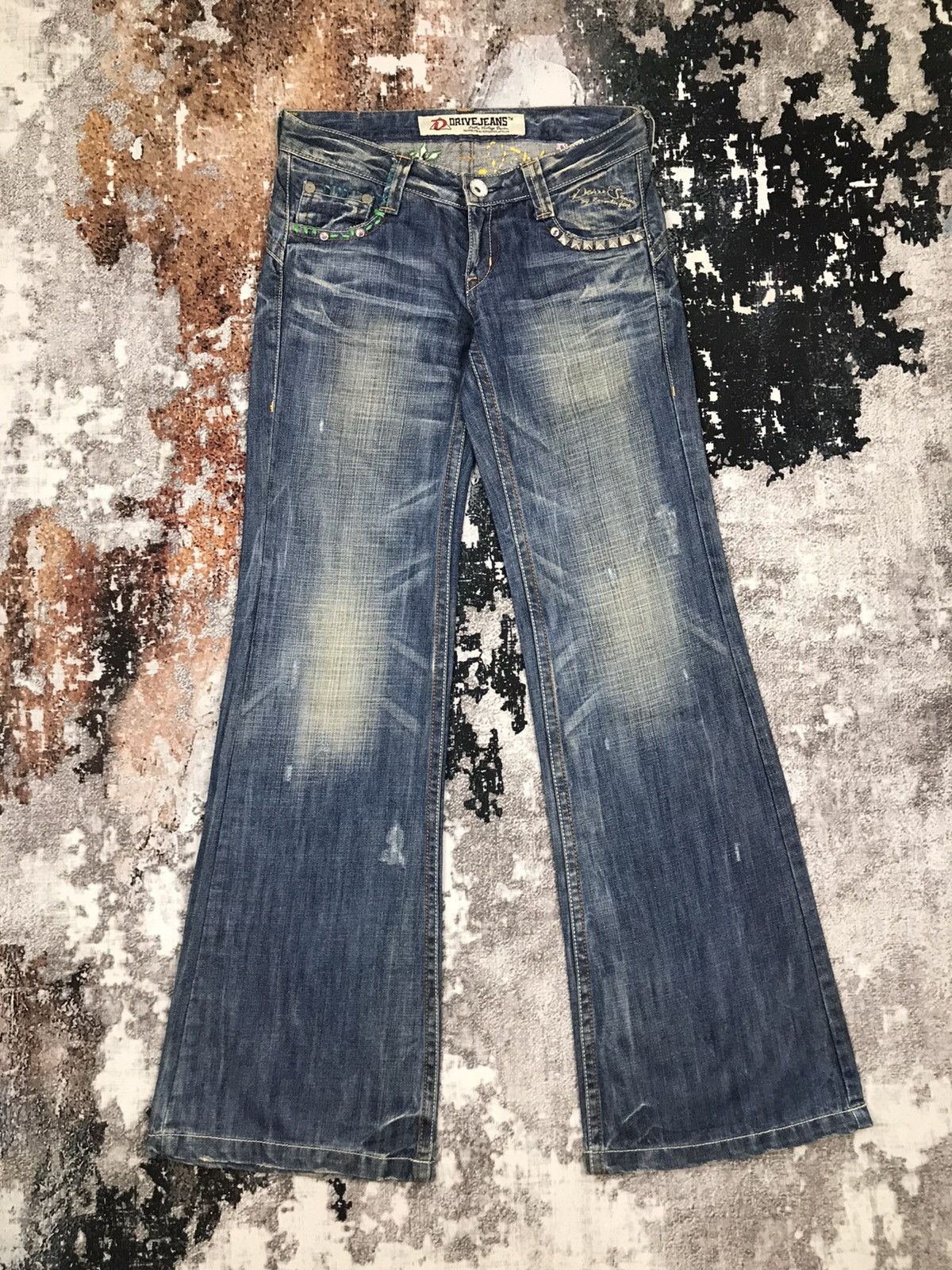 Designer × Vintage Vintage Drive Jeans Flare Spike Embroidery Light Wash Jeans Size 30" / US 8 / IT 44 - 9 Thumbnail