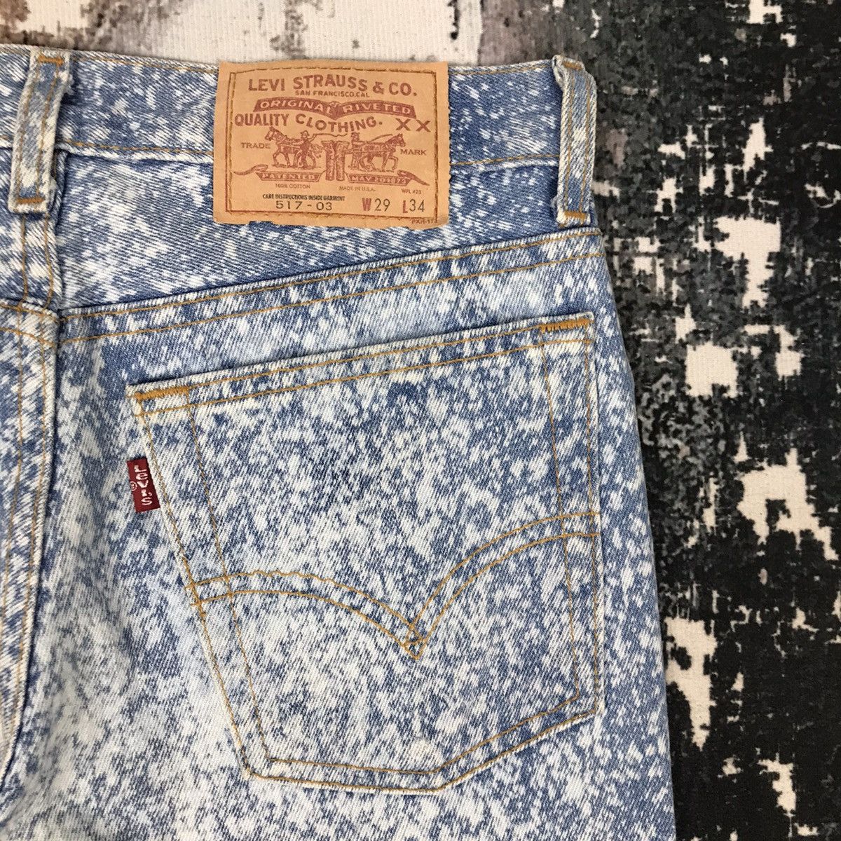 Levi's × Vintage Vintage Levis 517 Flare Rework Acid Wash Design Jeans Size 29" - 3 Thumbnail