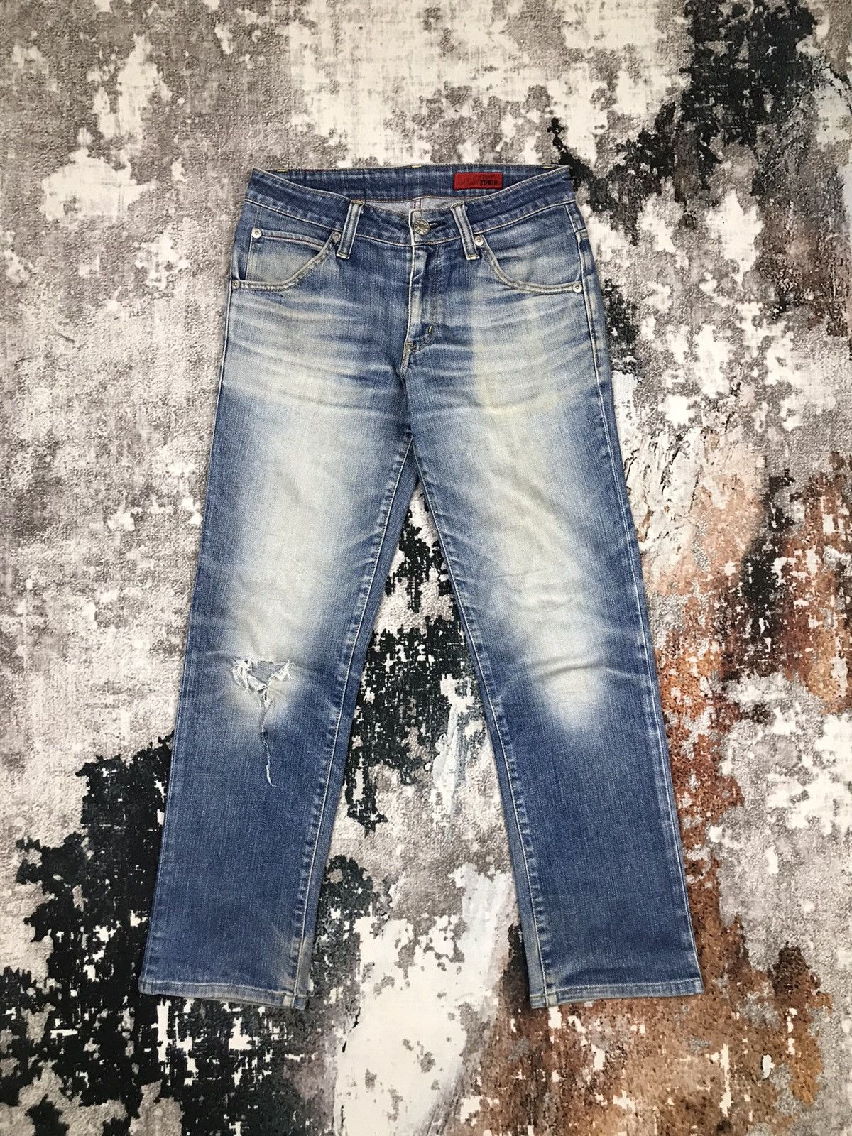 Edwin × Japanese Brand 2000s Edwin Blue Trip Edge Distressed Light Wash Denim Jeans Size US 30 / EU 46 - 1 Thumbnail
