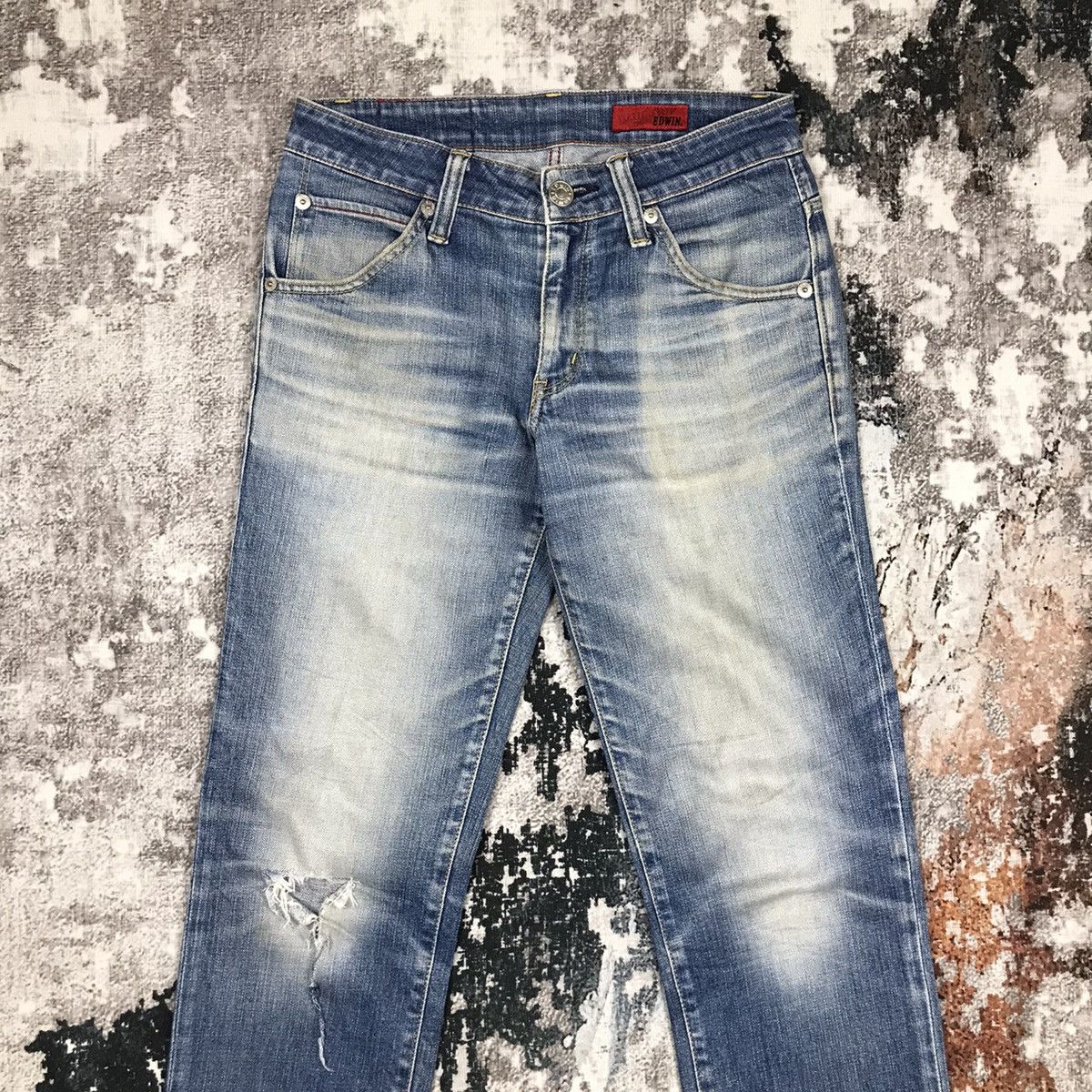 Edwin × Japanese Brand 2000s Edwin Blue Trip Edge Distressed Light Wash Denim Jeans Size US 30 / EU 46 - 2 Thumbnail