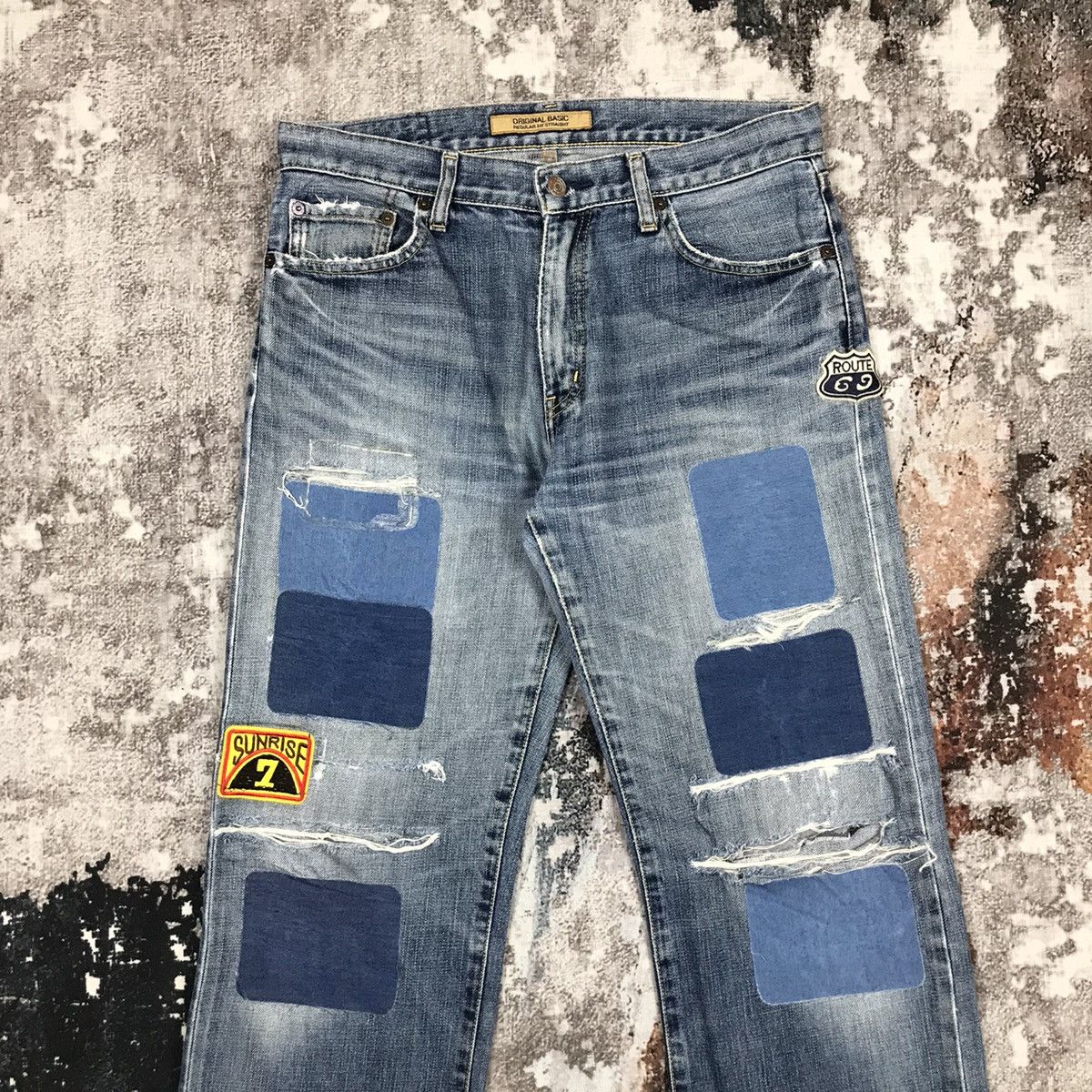 Japanese Brand × Uniqlo Vintage Uniqlo Distressed Patchwork Designs Denim Jeans Size US 32 / EU 48 - 2 Thumbnail