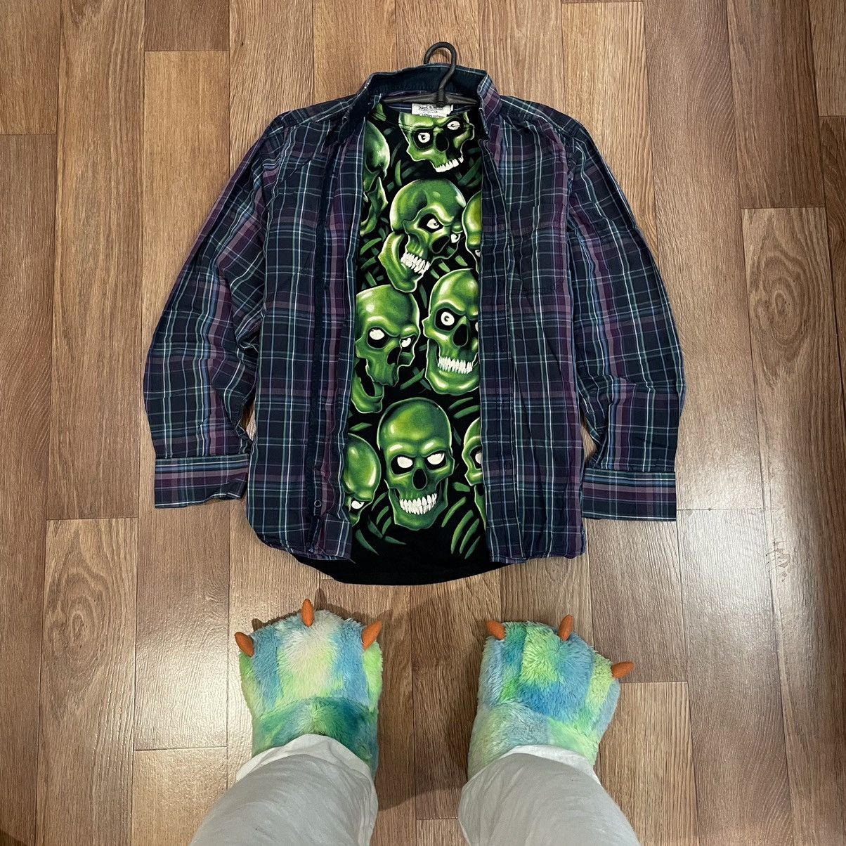 Vintage Vintage 90s Grunge Plaid Shirt Thrashed Streetwear Graphic L Size US L / EU 52-54 / 3 - 1 Thumbnail