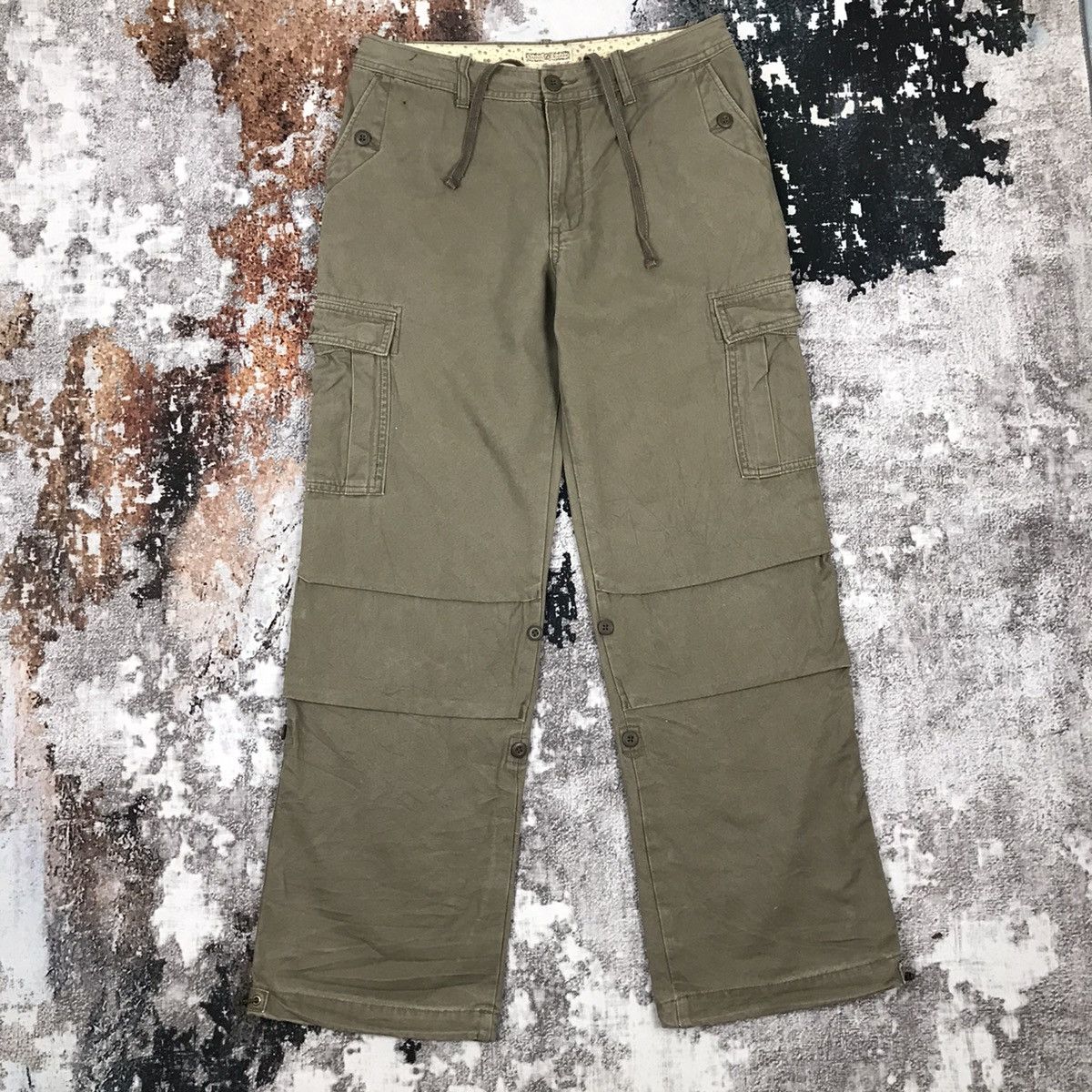 Japanese Brand × Vintage Vintage Japanese Sunny Clouds Khaki Green Flare Cargo Pants Size 29" - 1 Thumbnail