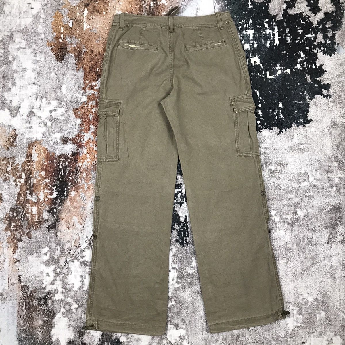 Japanese Brand × Vintage Vintage Japanese Sunny Clouds Khaki Green Flare Cargo Pants Size 29" - 8 Thumbnail