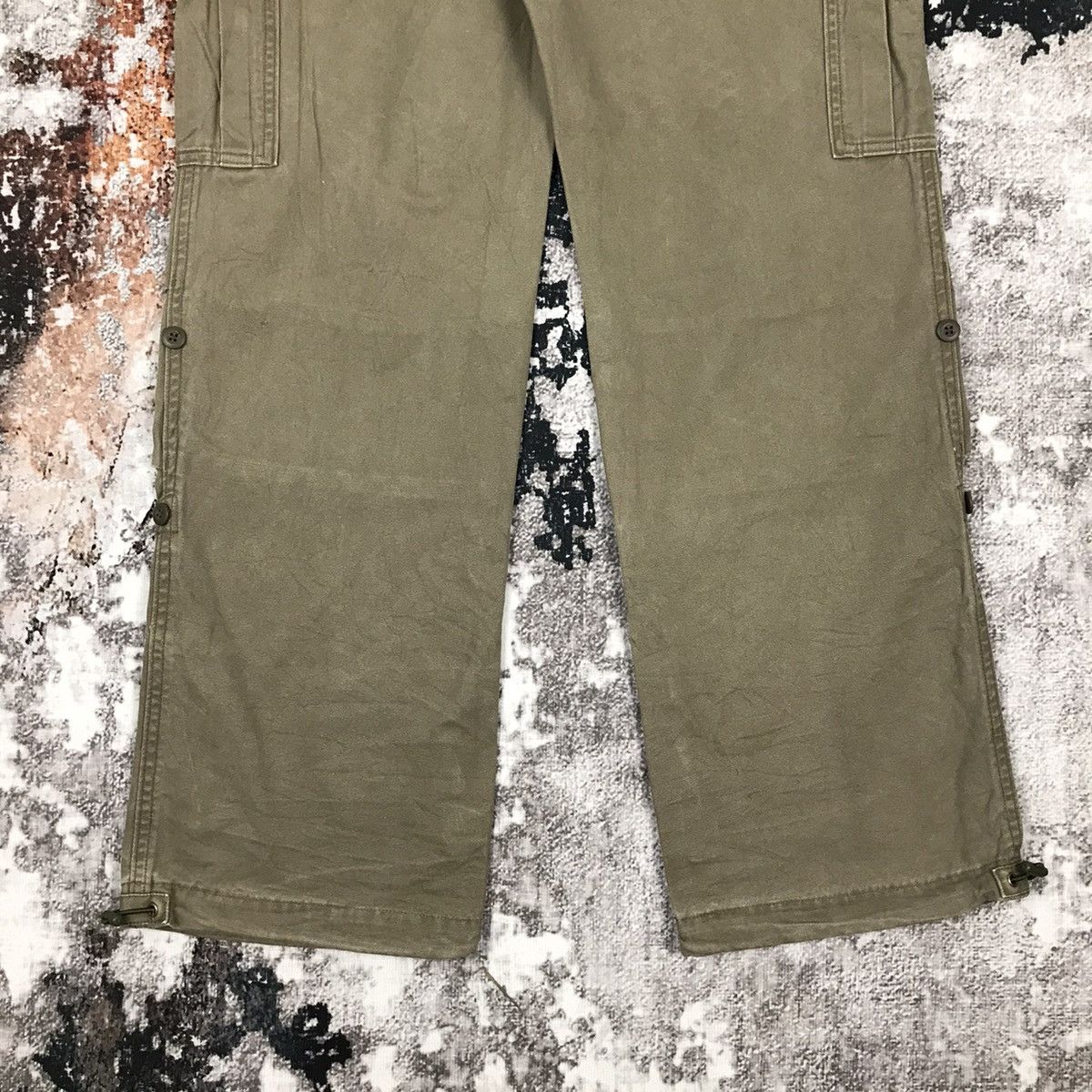 Japanese Brand × Vintage Vintage Japanese Sunny Clouds Khaki Green Flare Cargo Pants Size 29" - 10 Thumbnail