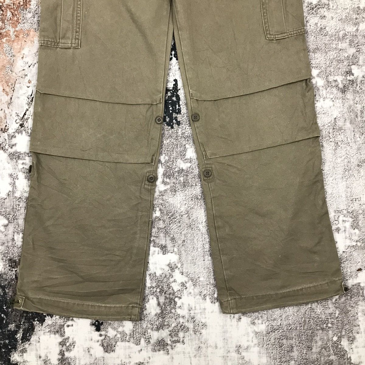Japanese Brand × Vintage Vintage Japanese Sunny Clouds Khaki Green Flare Cargo Pants Size 29" - 4 Thumbnail