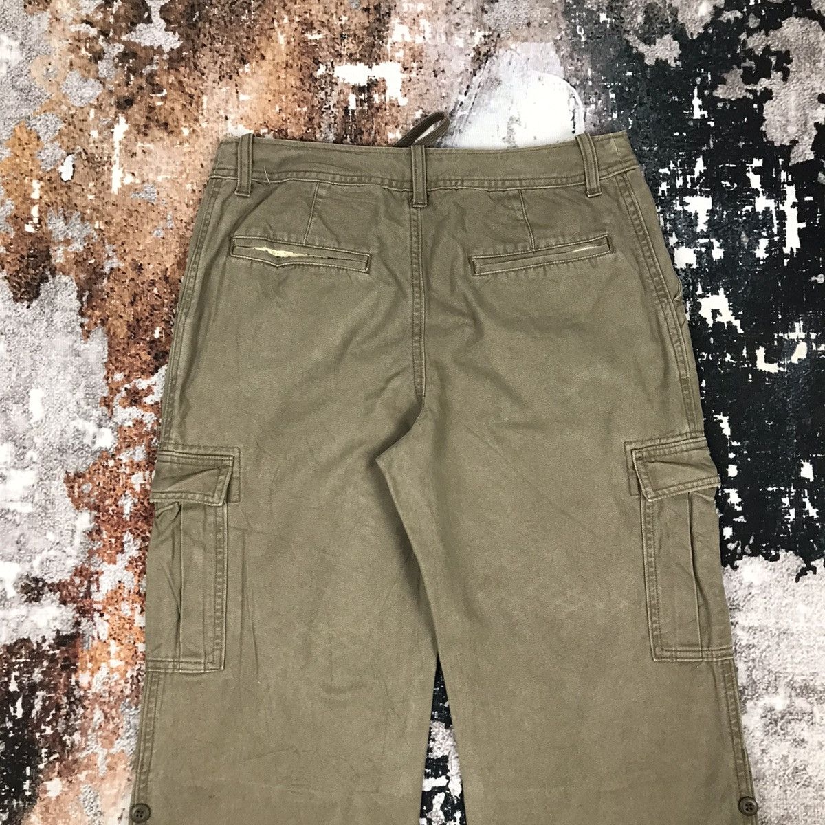 Japanese Brand × Vintage Vintage Japanese Sunny Clouds Khaki Green Flare Cargo Pants Size 29" - 9 Thumbnail