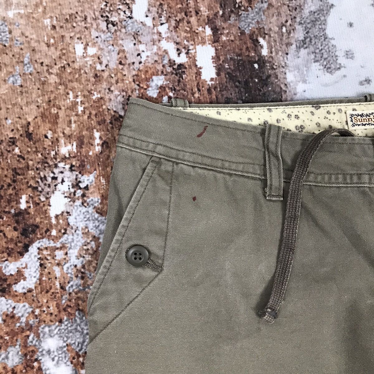 Japanese Brand × Vintage Vintage Japanese Sunny Clouds Khaki Green Flare Cargo Pants Size 29" - 7 Thumbnail
