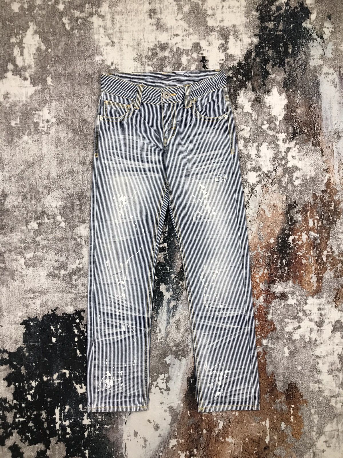 Japanese Brand × Vintage Vintage Japanese Painting Hickory Stripe Design Jeans Size 28" / US 6 / IT 42 - 1 Thumbnail