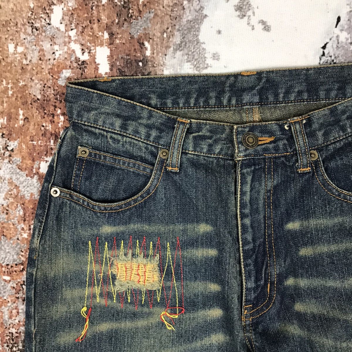 Japanese Brand × Vintage Vintage japanese Flare Baggy Distressed Design Jeans Size 27" / US 4 / IT 40 - 4 Thumbnail