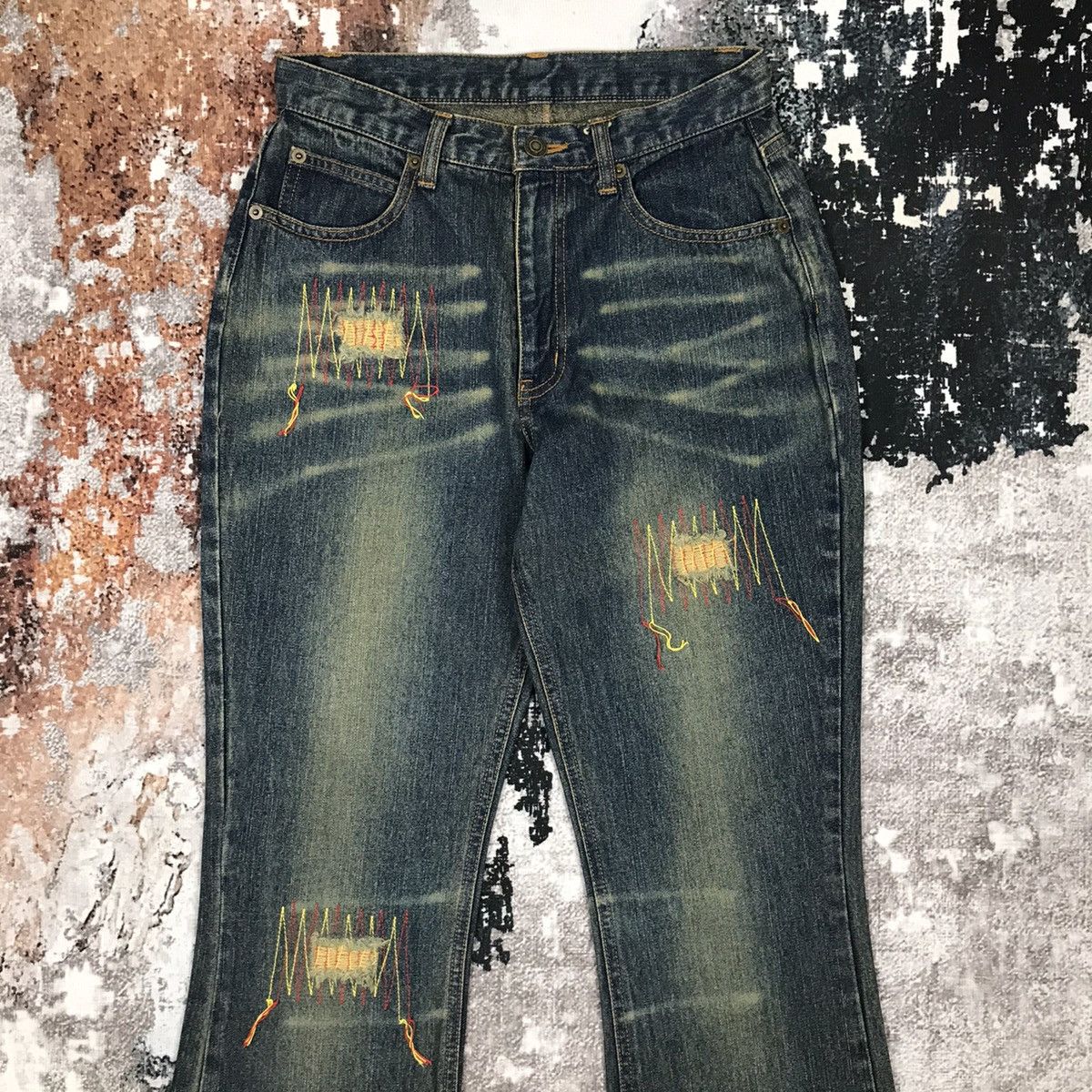 Japanese Brand × Vintage Vintage japanese Flare Baggy Distressed Design Jeans Size 27" / US 4 / IT 40 - 2 Thumbnail
