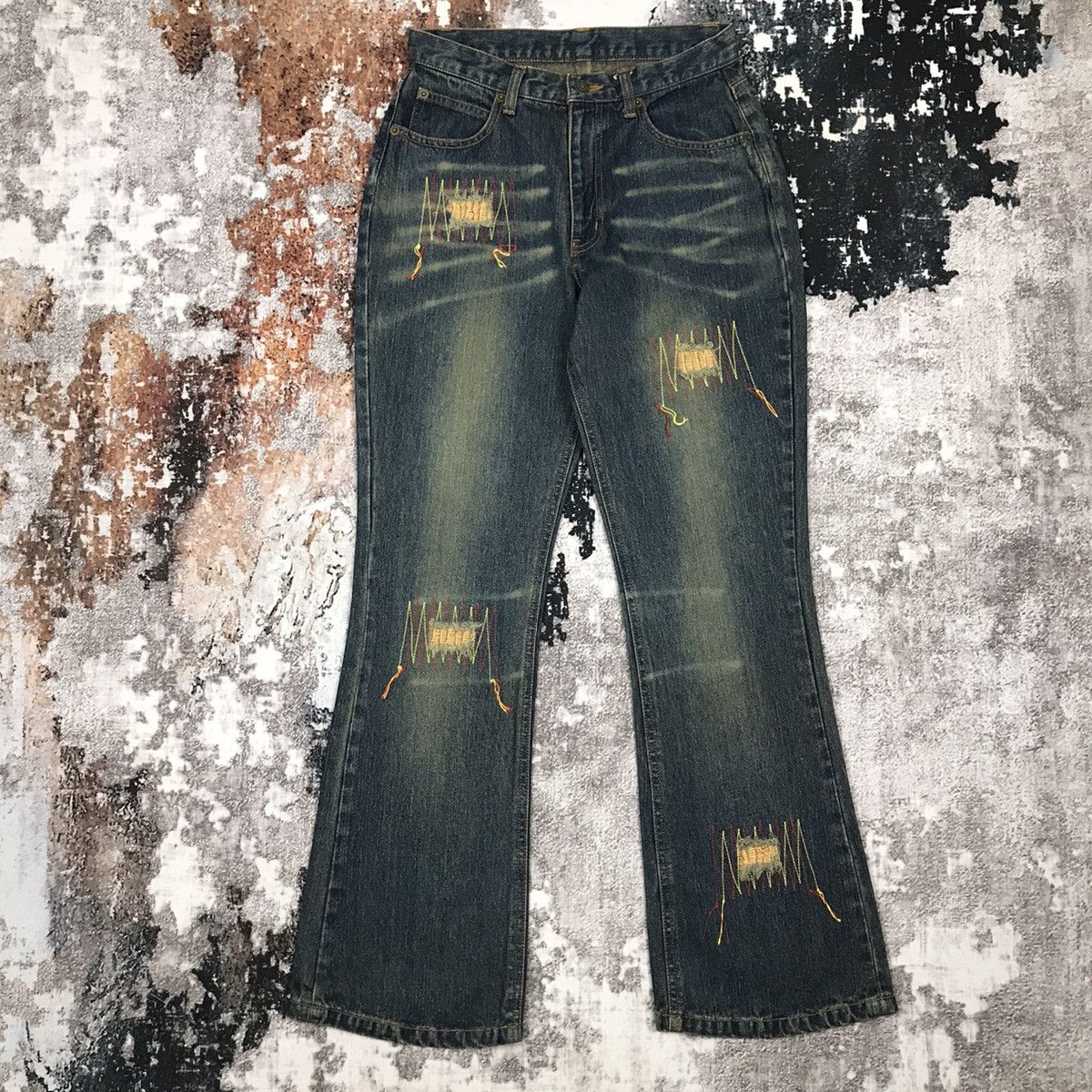 Japanese Brand × Vintage Vintage japanese Flare Baggy Distressed Design Jeans Size 27" / US 4 / IT 40 - 1 Thumbnail
