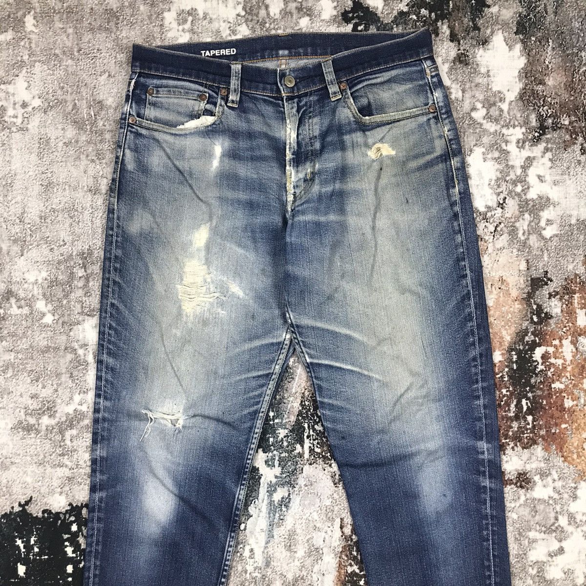 GU × Japanese Brand Vintage G.U Japan Distressed Light Wash Denim Skinny Jeans Size US 33 - 2 Thumbnail
