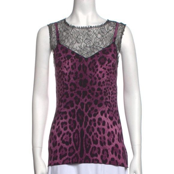 Dolce & Gabbana Purple leopard & lace top Size S / US 4 / IT 40 - 6 Thumbnail