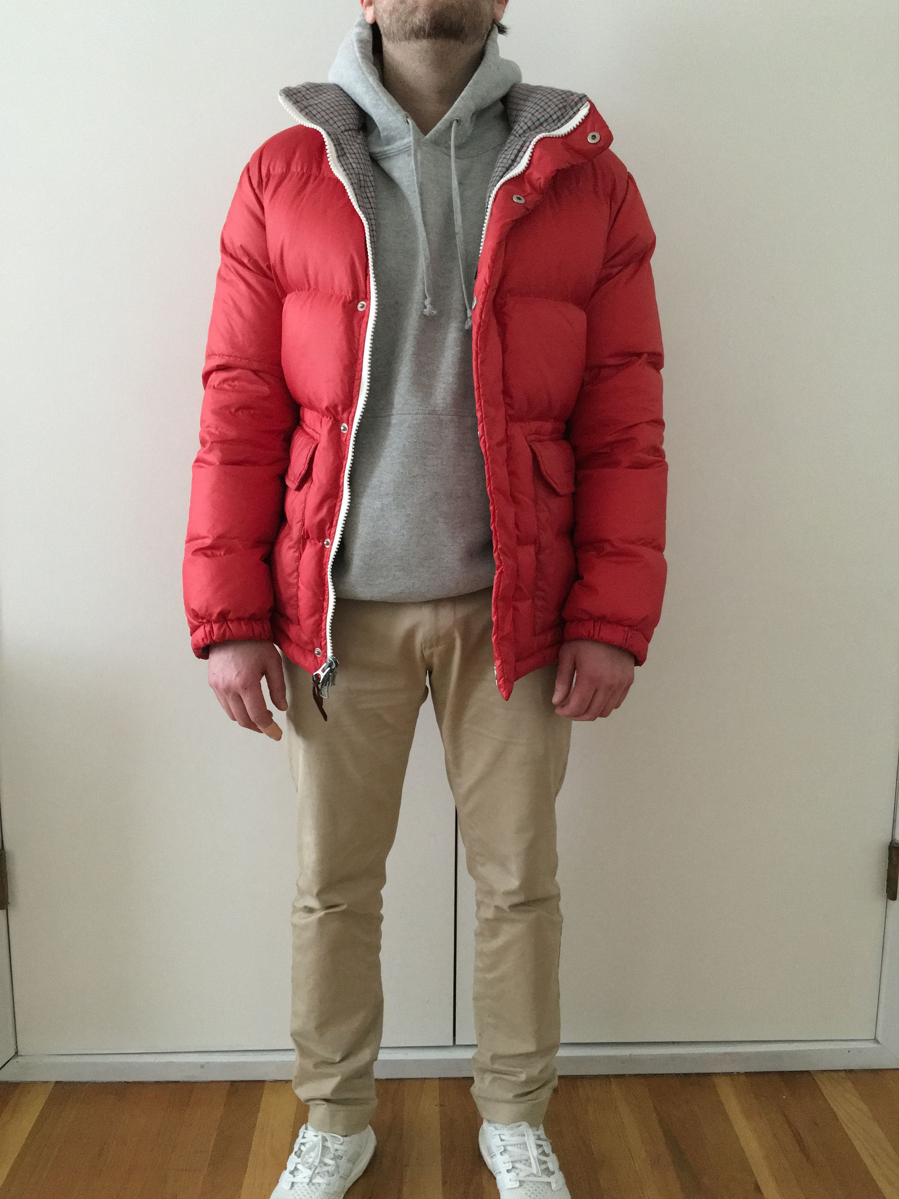 Down parka with plaid lining
