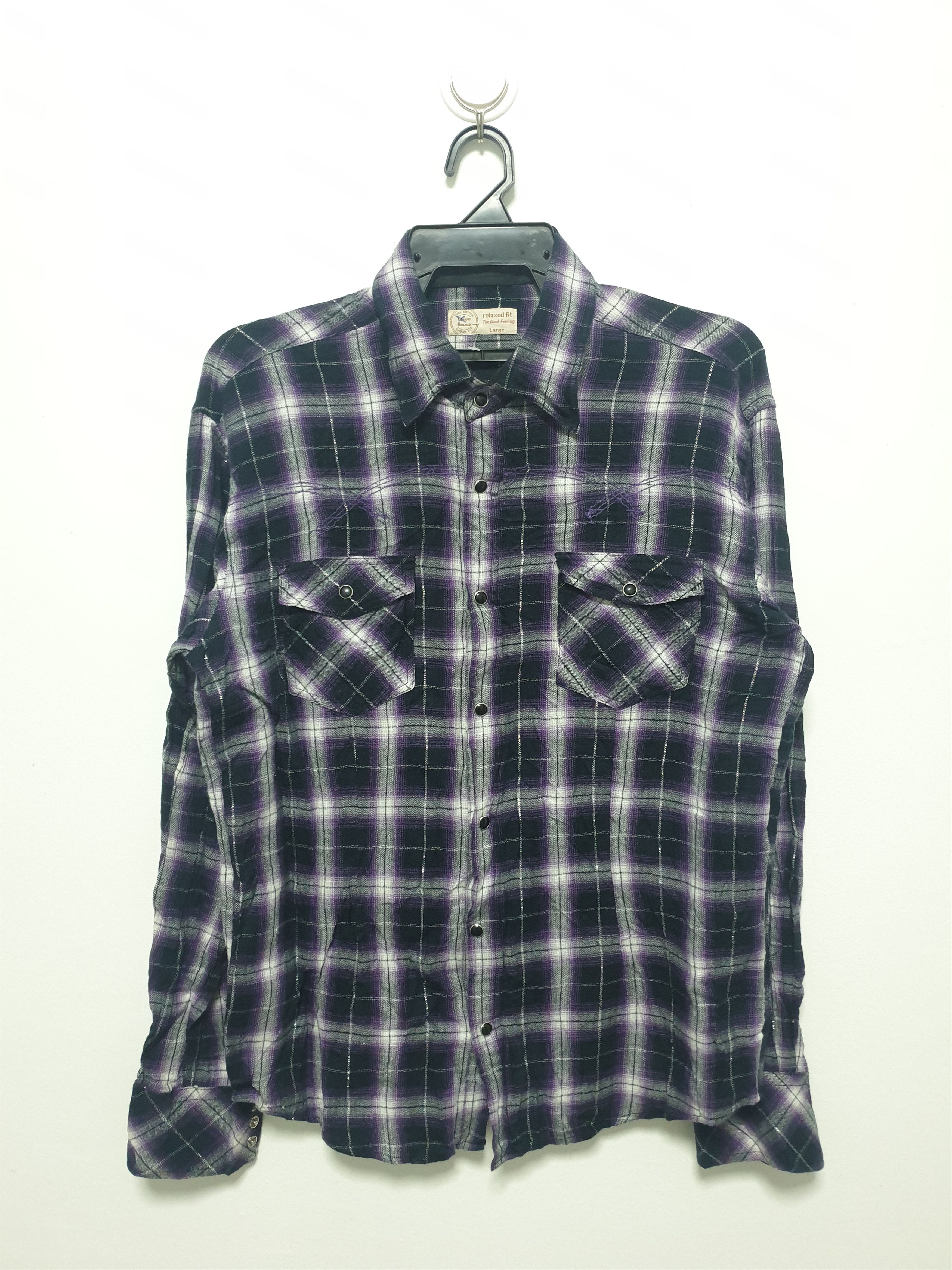 Japanese Brand 💥Glave house checkered purple western shirt Size US L / EU 52-54 / 3 - 1 Thumbnail