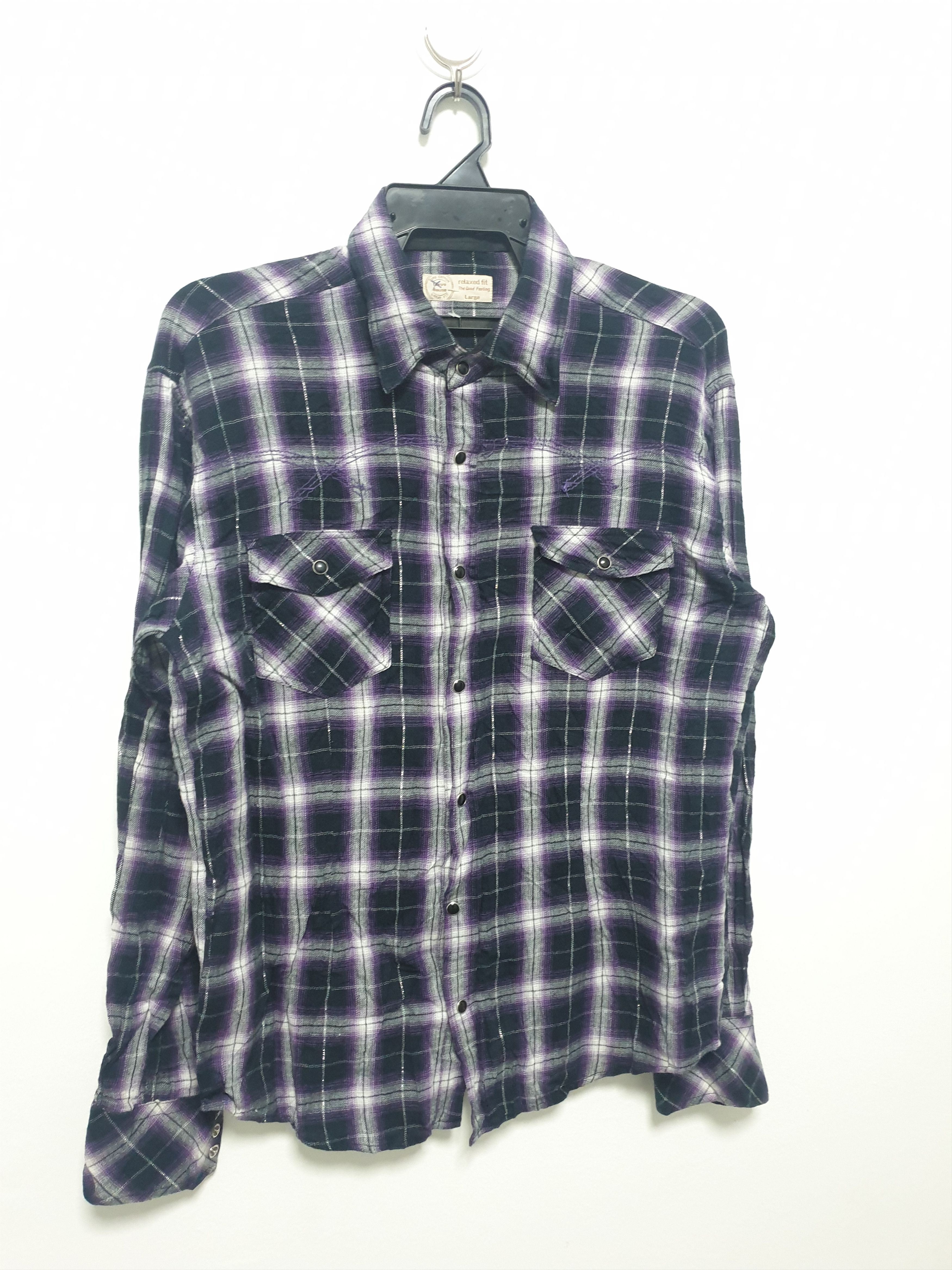 Japanese Brand 💥Glave house checkered purple western shirt Size US L / EU 52-54 / 3 - 7 Thumbnail