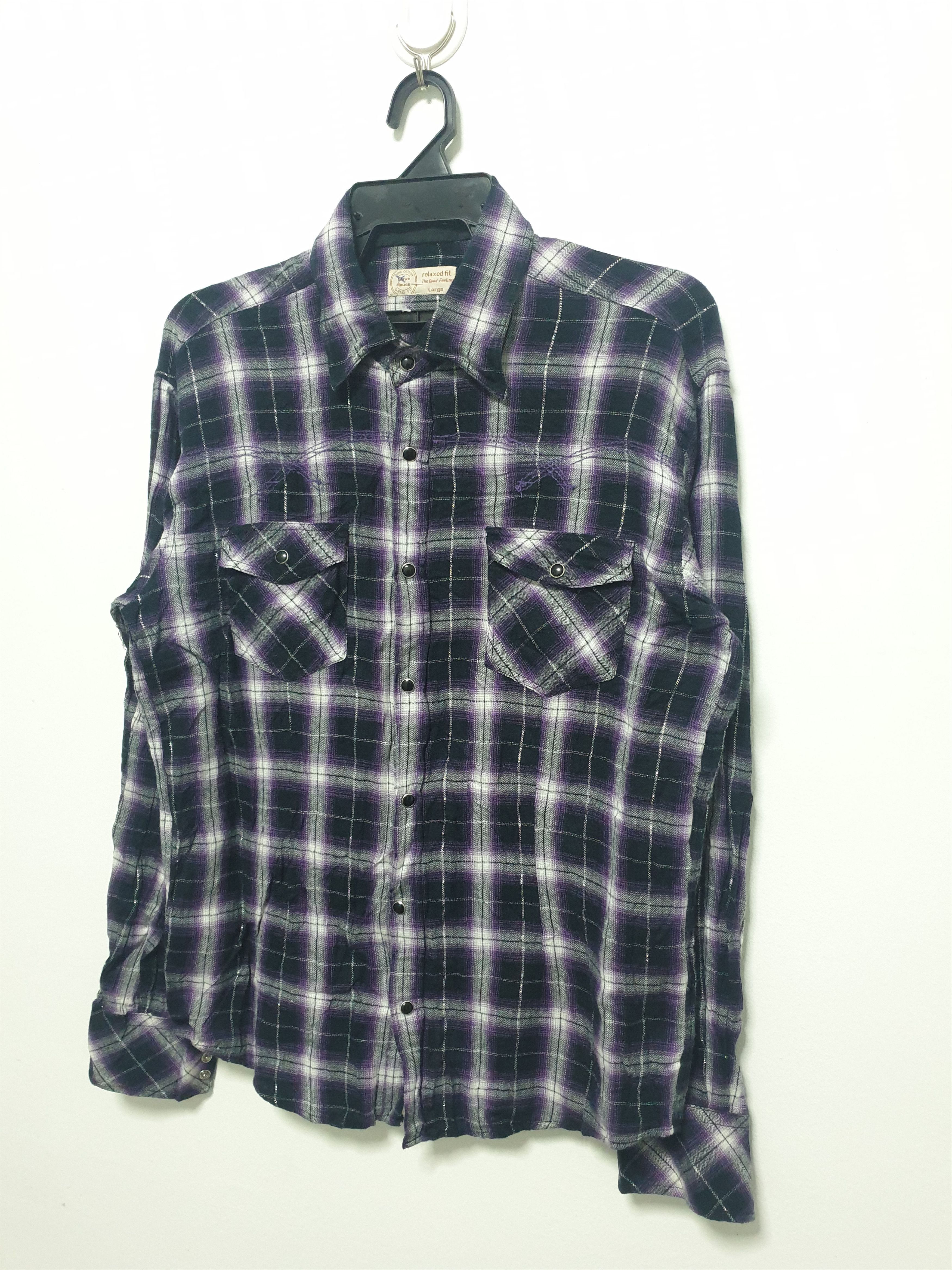 Japanese Brand 💥Glave house checkered purple western shirt Size US L / EU 52-54 / 3 - 6 Thumbnail