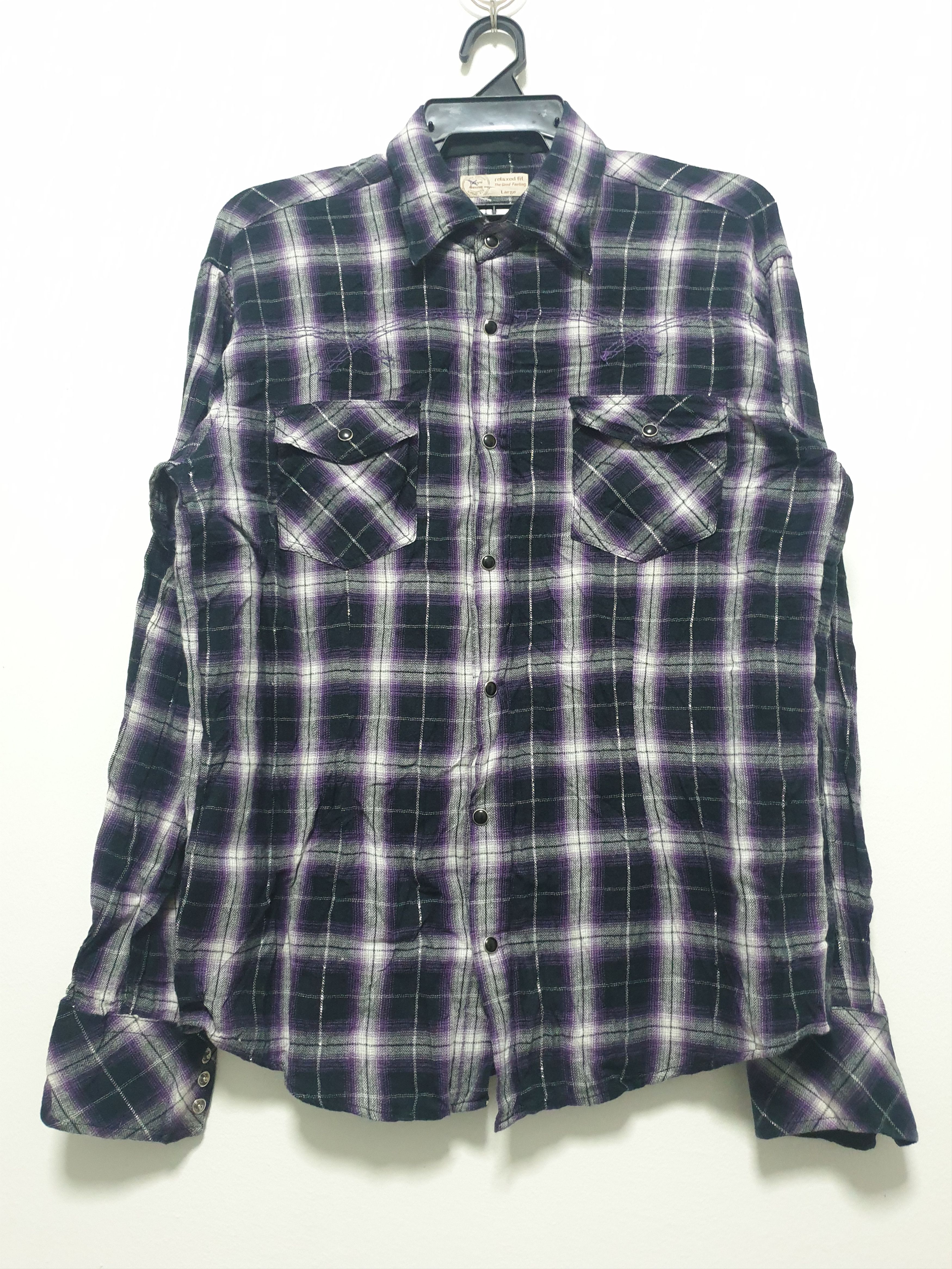 Japanese Brand 💥Glave house checkered purple western shirt Size US L / EU 52-54 / 3 - 5 Thumbnail